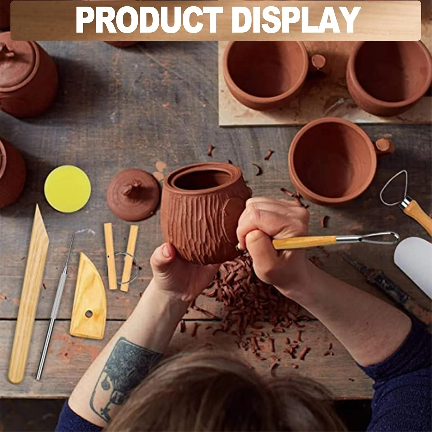 مجموعه ابزار مجسمه سازی رُس 9 عددی LINPHCEY - کاربری آسان، مجموعه حکاکی سفال و پلیمر دو سر با دسته راحت - ابزار ایده آل برای رُس اسکالپی و رُس مدل سازی، ایده آل برای کودکان و بزرگسالان