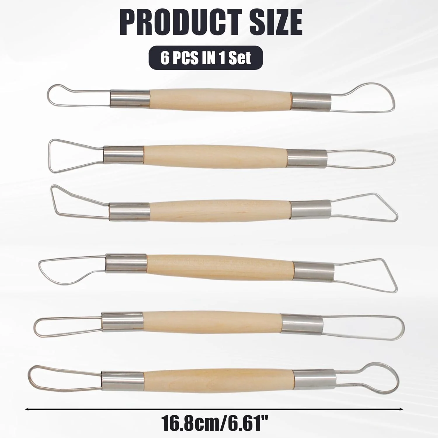 مورتنز، ست 6 عددی ابزار مجسمه سازی سفال و خاک رس، ست ابزار رُبان دسته چوبی دو طرفه برای سفالگری سطح مبتدی و صاف کردن، تمیز کردن، حکاکی، شکل دادن و مجسمه سازی (ست 1)