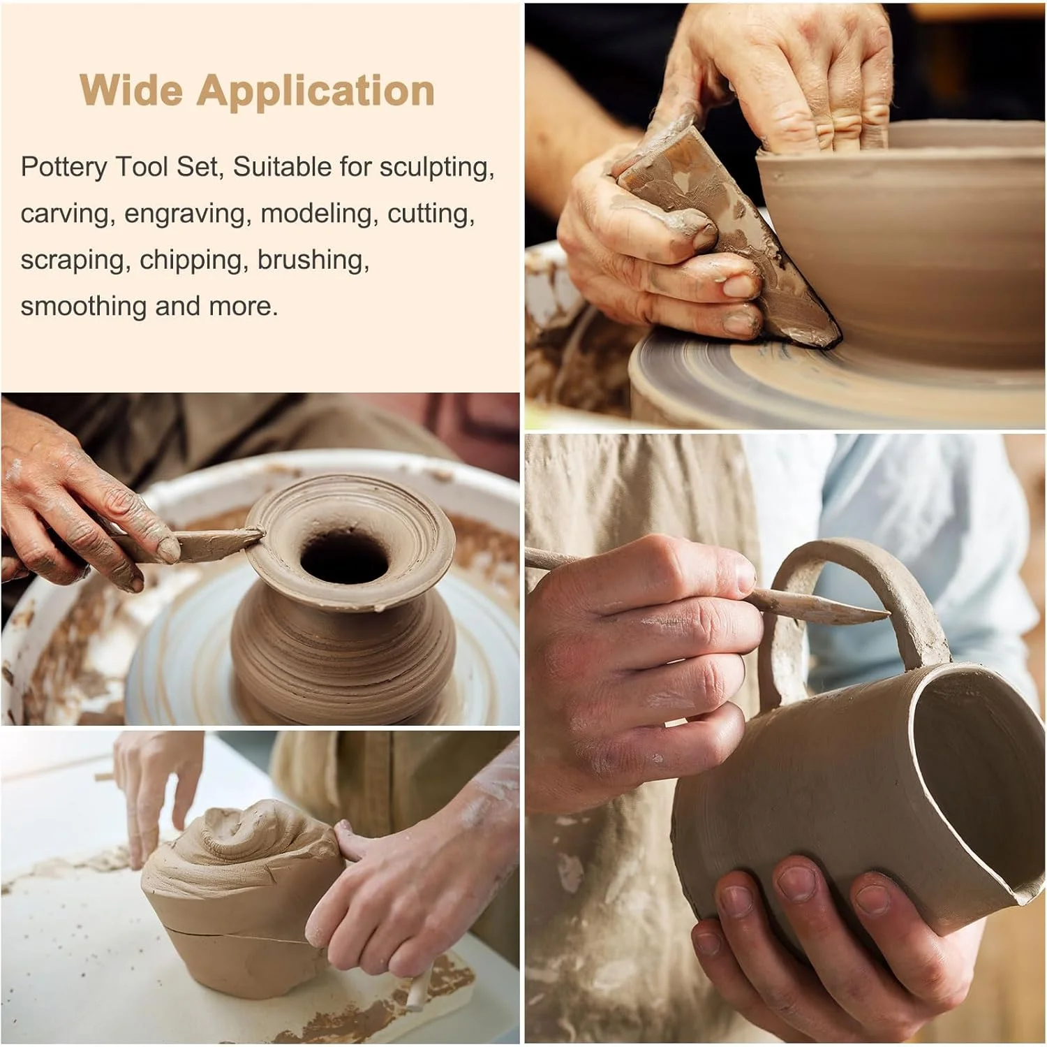 ست ابزار سفالگری 42 تکه هرفینگتون، کیت مجسمه سازی و پیرایش خاک رس سرامیکی، ابزار مدل سازی، حکاکی و شکل دهی با دسته های چوبی صاف، پیش بند و کیف ابزار، برای مبتدیان و حرفه ای ها