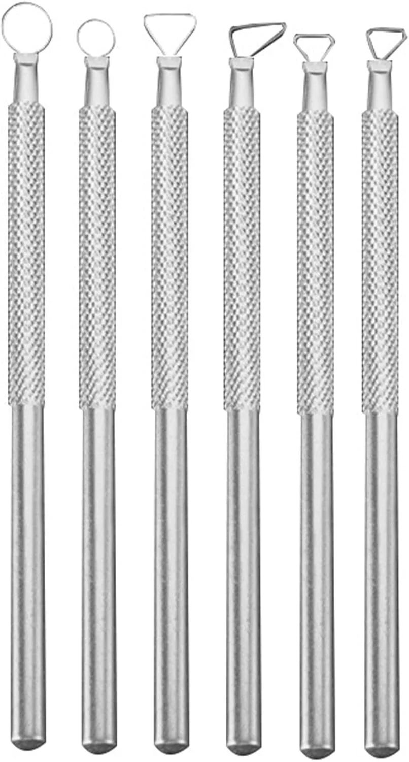 ابزار مجسمه سازی رسی، ابزار سفالگری رسی، ابزار تراشکاری فلزی Xiem Trimming Sgraffito، ست 6 عددی ابزار حکاکی، خراشنده، حلقه روبان کوچک، برش، صاف کننده، حلقه، سرامیک و سفال، 6 عدد در هر ست آلومینیومی