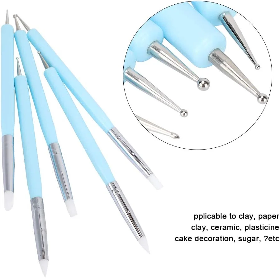 ست ابزار مجسمه سازی سفالی 5 عددی با سر سیلیکونی، ابزار شکل دهنده برای حکاکی، مجسمه سازی و مدل سازی خاک رس