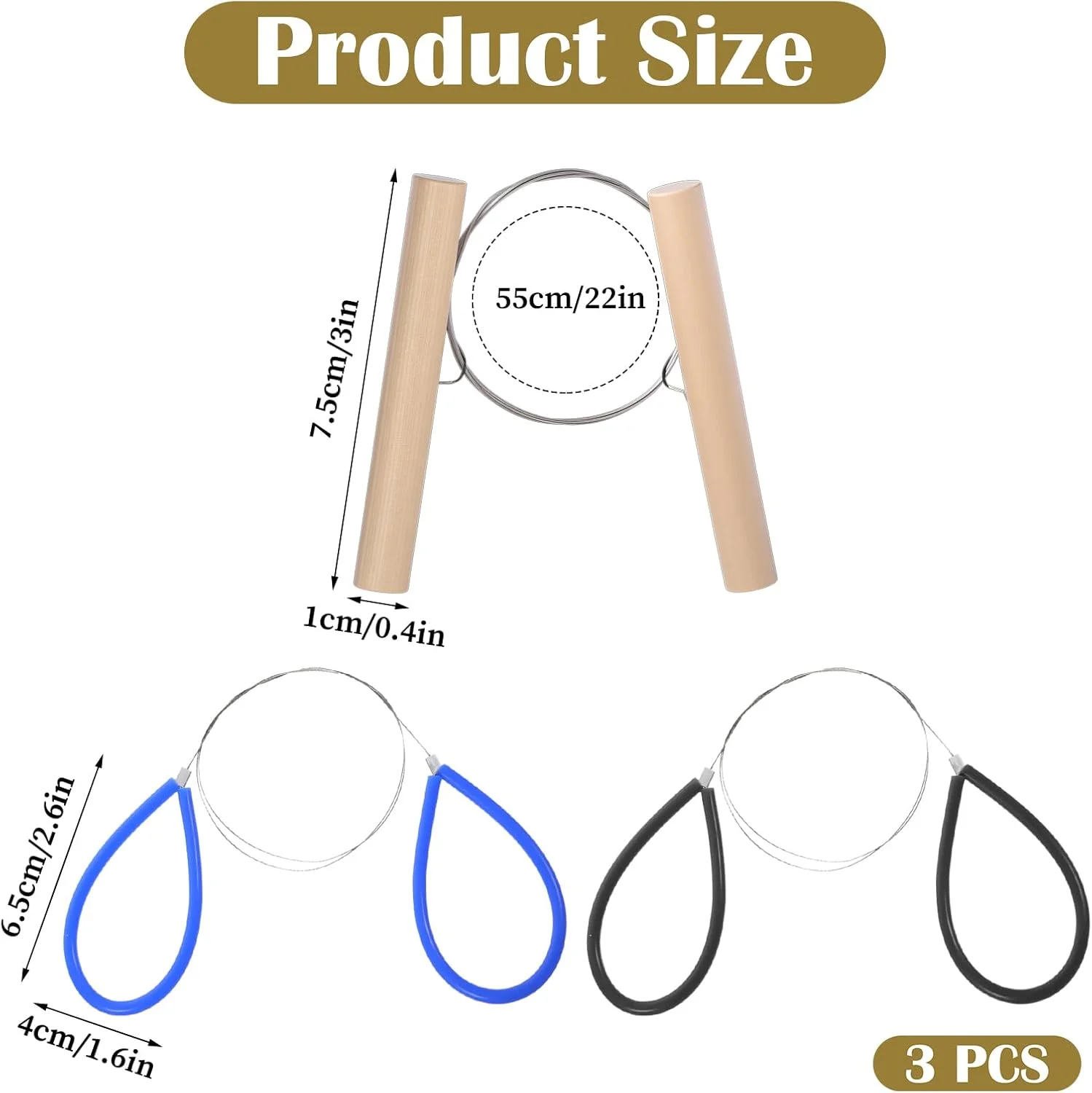 ست سیم برش رس 3 عددی با 1 دسته چوبی و 2 دسته لاستیکی، ابزارهای برش سفال آسان و بدون زحمت برای هنرمندان رس، برش پنیر، ابزارهای سرامیکی