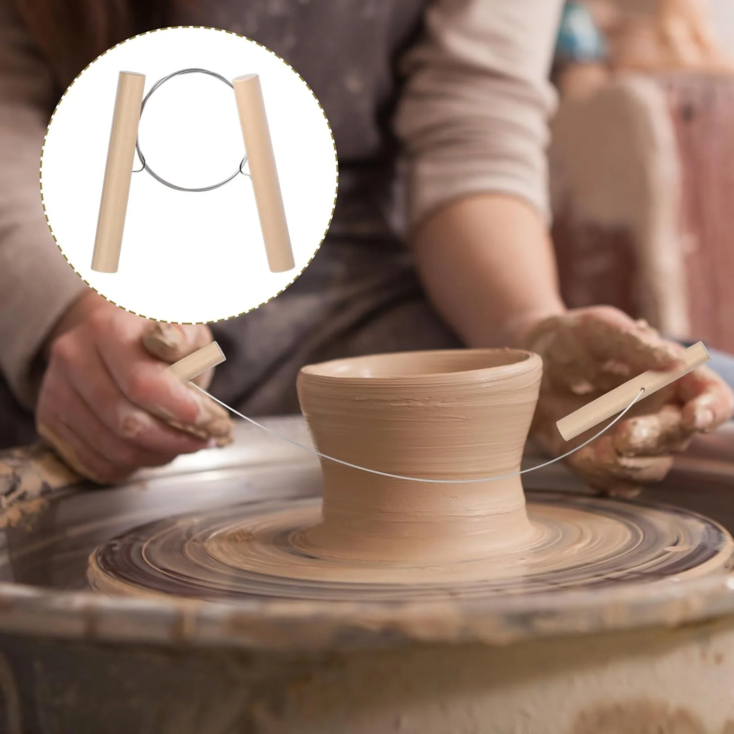 ست سیم برش رس 3 عددی با 1 دسته چوبی و 2 دسته لاستیکی، ابزارهای برش سفال آسان و بدون زحمت برای هنرمندان رس، برش پنیر، ابزارهای سرامیکی