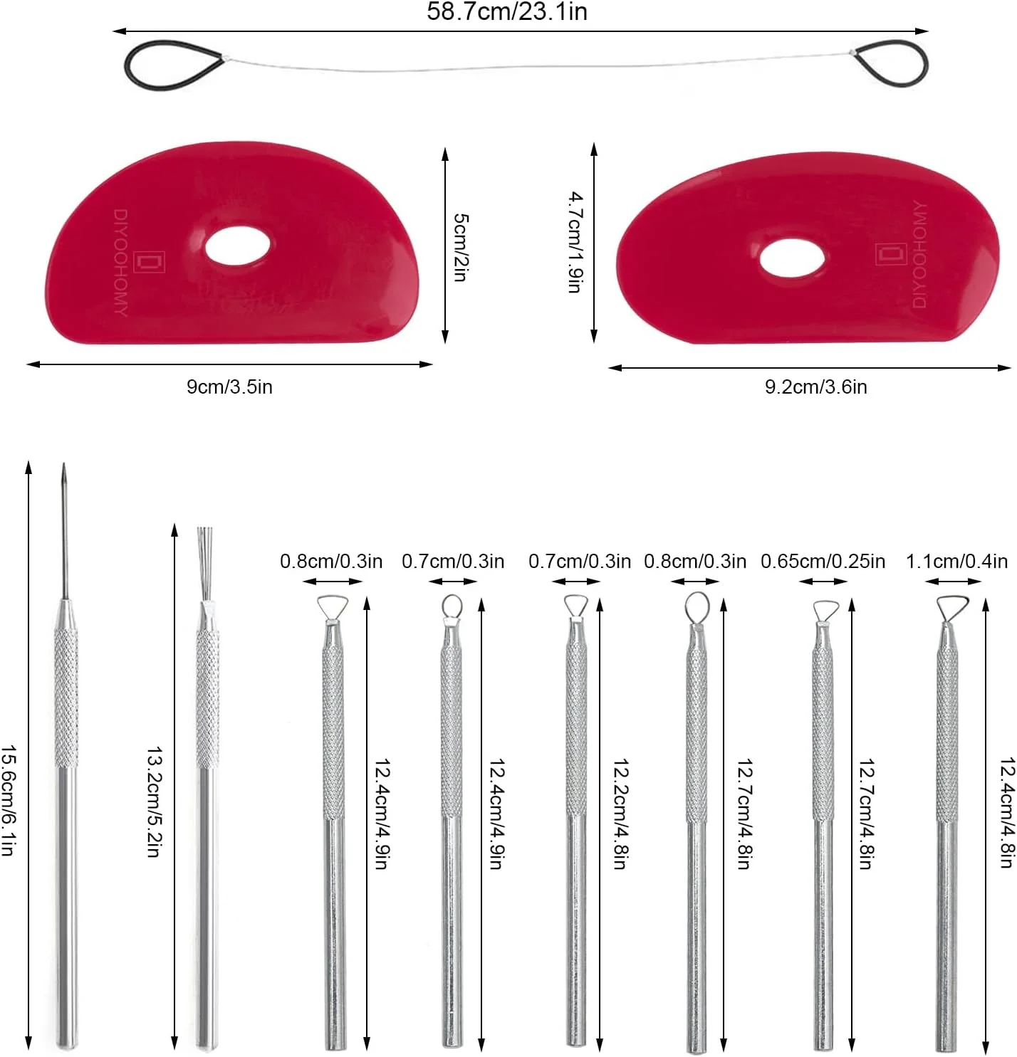 مجموعه ابزار مجسمه سازی رسی DIYOOHOMY، 11 عدد ابزار حکاکی سفالگری برای مدل سازی، شکل دهی، پیرایش، برش رس پلیمری، رس خشک شونده در هوا، لوازم صنایع دستی سرامیکی DIY