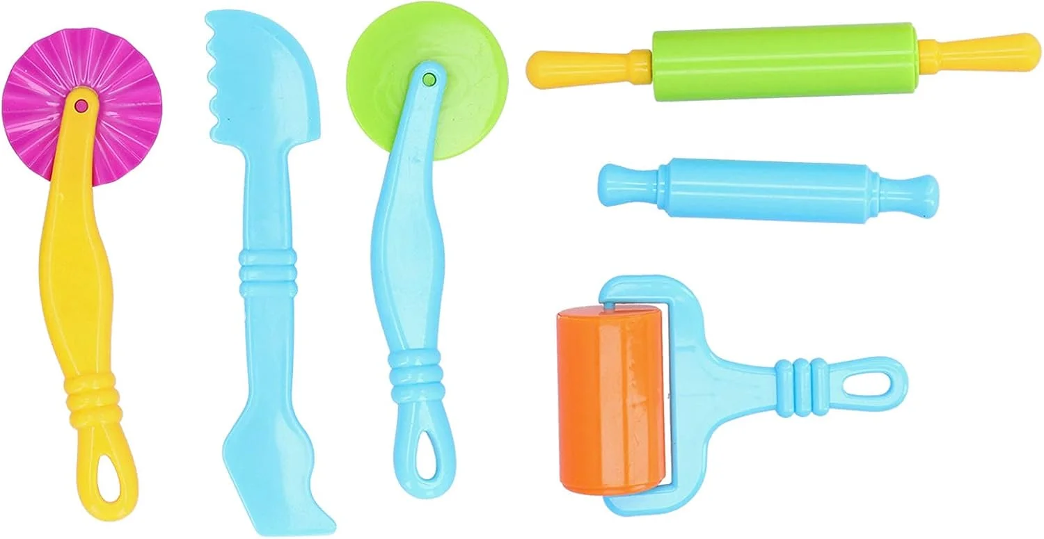 Fdit ست 6 عددی ابزار وردنه و قالب خمیر بازی پلاستیکی برای کودکان، ست غلتک های مدل سازی هنری آموزشی برای خانه یا کلاس Fdit ست 6 عددی ابزار وردنه و قالب خمیر بازی پلاستیکی برای کودکان، ست غلتک های مدل سازی هنری آموزشی برای خانه یا کلاس