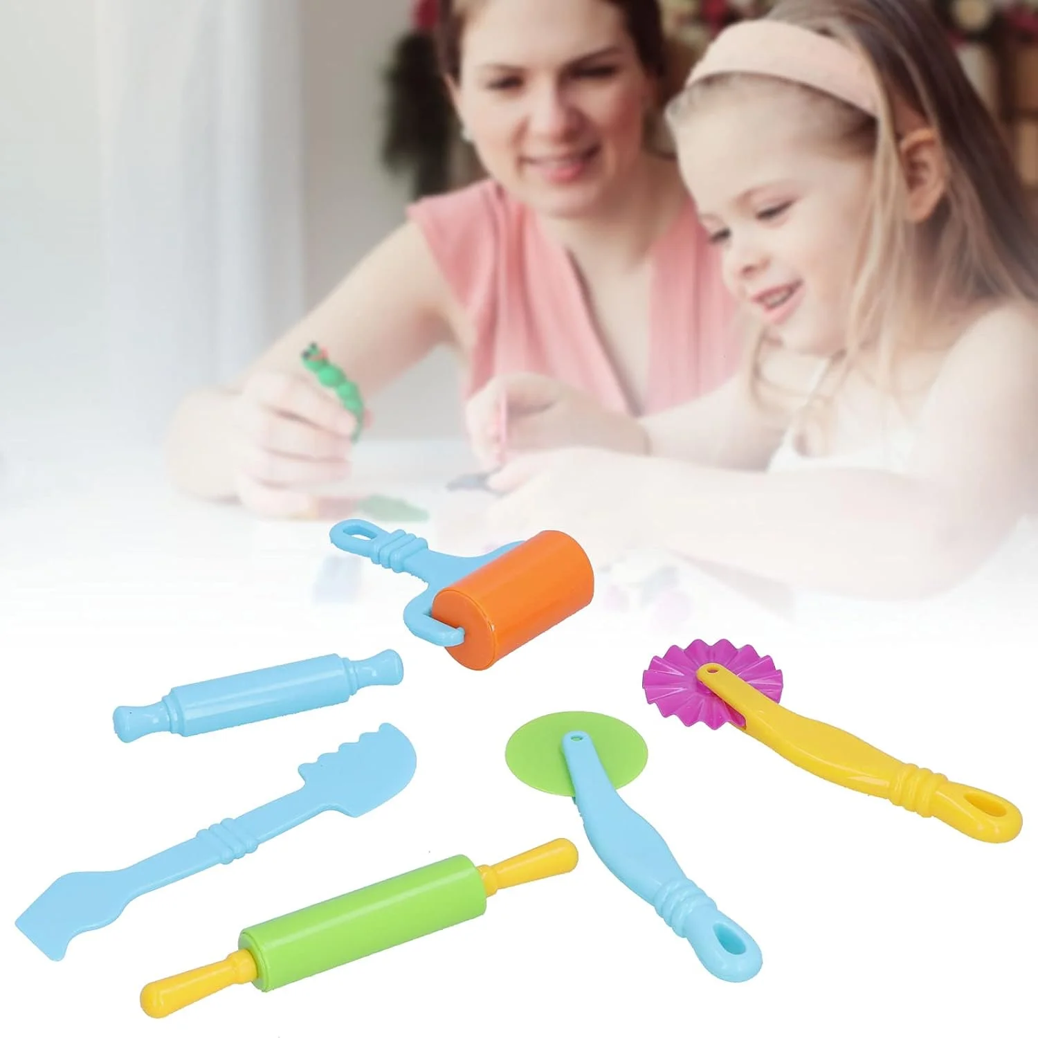 Fdit ست 6 عددی ابزار وردنه و قالب خمیر بازی پلاستیکی برای کودکان، ست غلتک های مدل سازی هنری آموزشی برای خانه یا کلاس