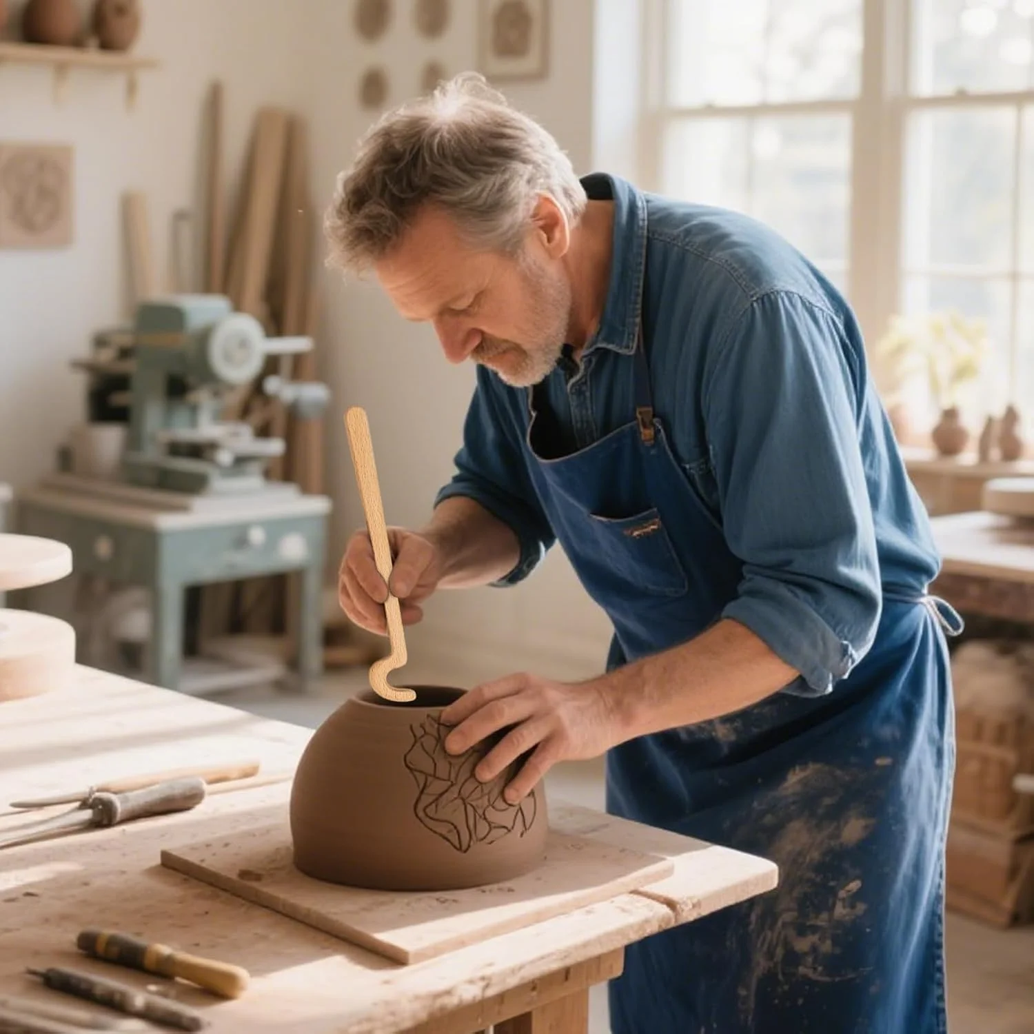 ابزار پرداخت سفالگری، چوب پرتاب سفالگری چوبی | میله مدلینگ با لبه صاف و دستگیره ارگونومیک برای کارگاه ساخت اسلب و پرداخت ظروف سرامیکی