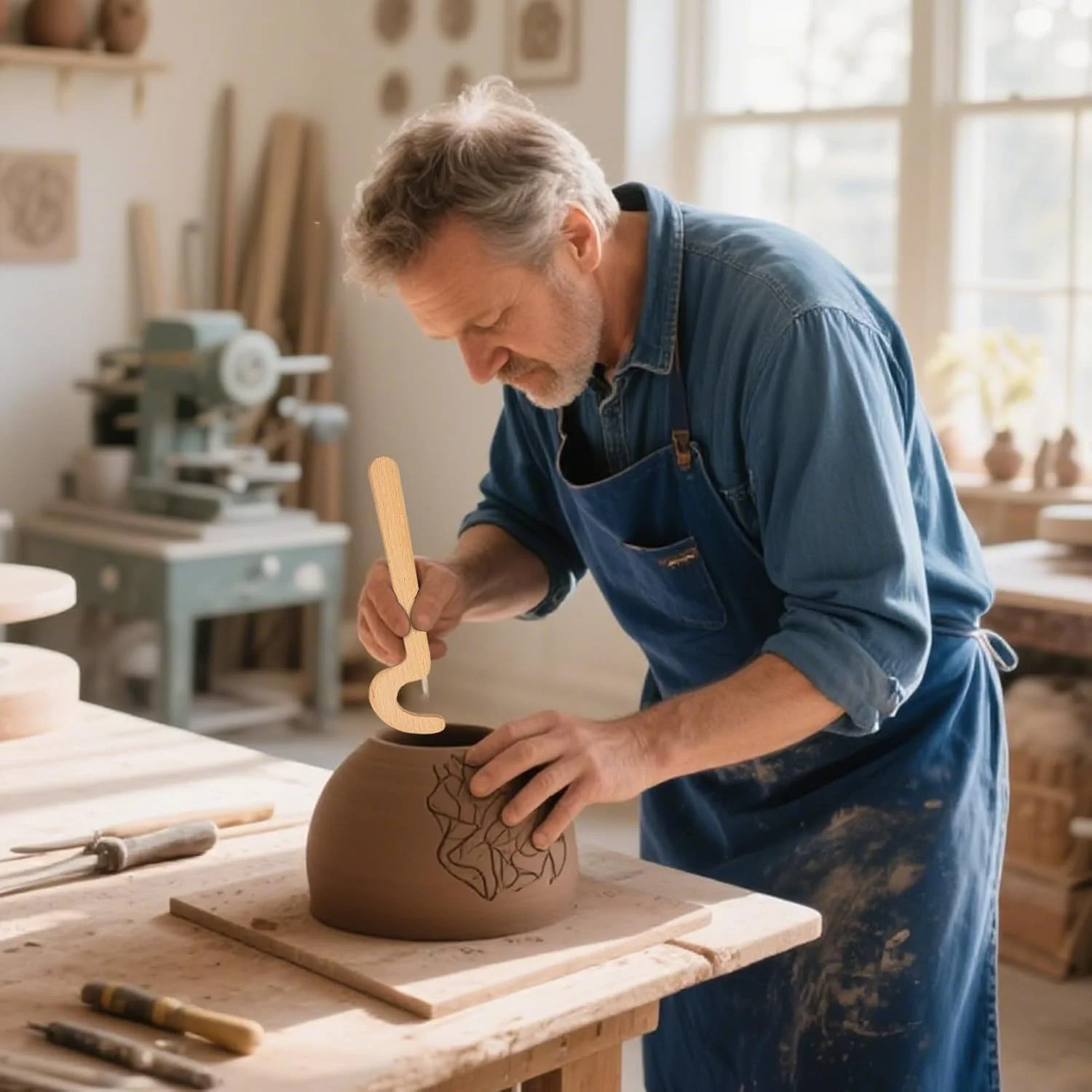 ابزار پرداخت سفالگری - چوب سفالگری چوبی - چوب مدلینگ لبه صاف حرفه ای برای ساخت دستی اسلب، استفاده از لعاب، استودیوی خانگی