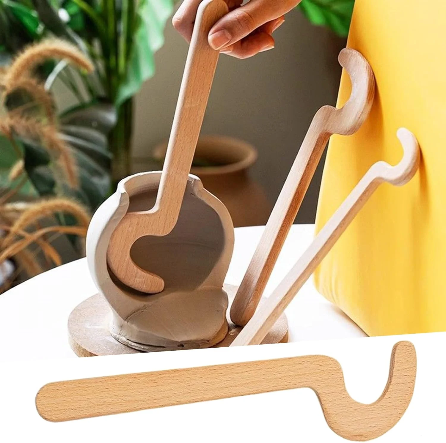 ابزار پرداخت سفالگری - چوب سفالگری چوبی - چوب مدلینگ لبه صاف حرفه ای برای ساخت دستی اسلب، استفاده از لعاب، استودیوی خانگی