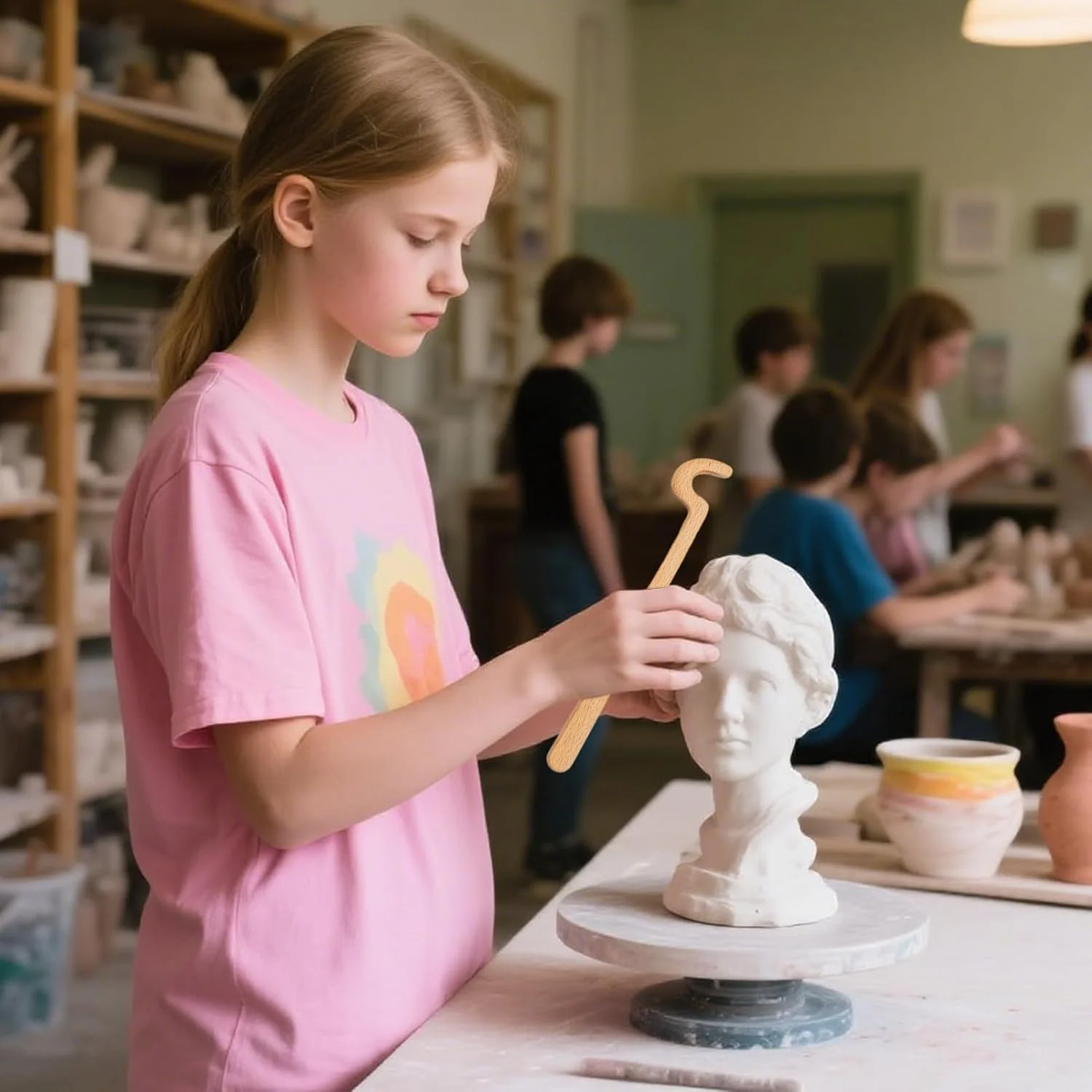 ابزار پرداخت کاری سفالگری | ابزار گلی چوبی سفالگری | عصای مدلینگ حرفه ای با طراحی ارگونومیک برای کار مجسمه سازی، استفاده از لعاب و ساخت دستی