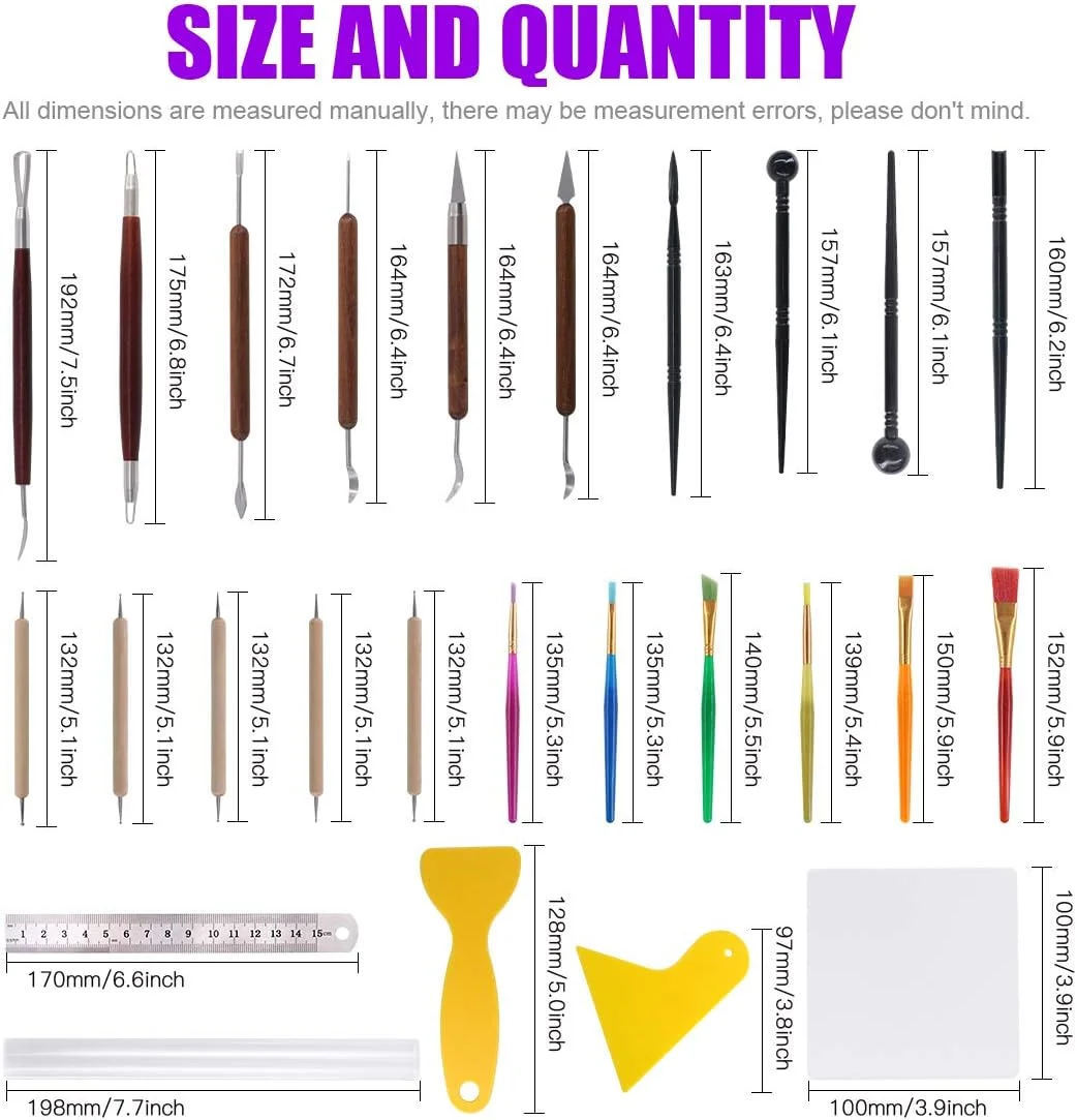 ست 26 عددی ابزار مجسمه سازی و مدل سازی خمیر Swpeet، شامل ست دو طرفه دسته دار، قلم های آبرنگ، ابزار نقطه گذاری چوبی، ابزار مدل سازی قلم توپی پلاستیکی، وردنه خمیر، کاردک خمیر برای مجسمه سازی