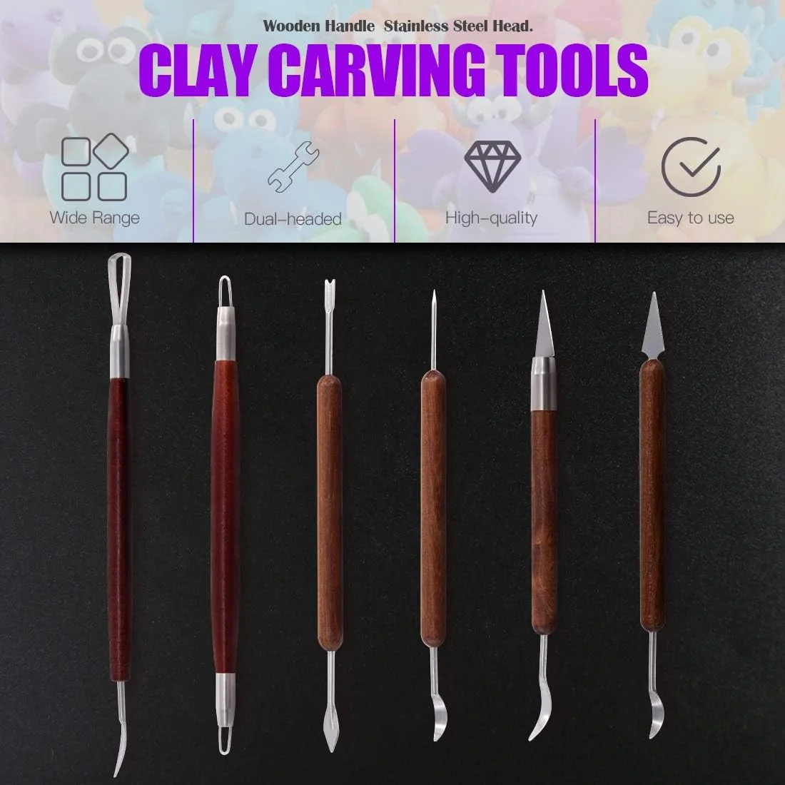 ست 26 عددی ابزار مجسمه سازی و مدل سازی خمیر Swpeet، شامل ست دو طرفه دسته دار، قلم های آبرنگ، ابزار نقطه گذاری چوبی، ابزار مدل سازی قلم توپی پلاستیکی، وردنه خمیر، کاردک خمیر برای مجسمه سازی