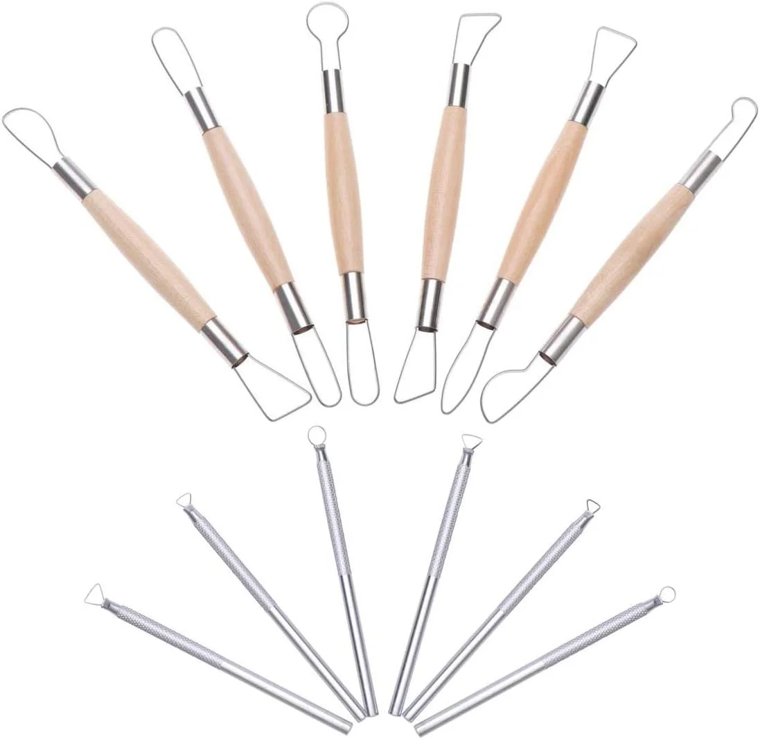 مجموعه ابزار مدل‌سازی خمیر کلی kjbCph، مجموعه 12 عددی ابزار مجسمه‌سازی خمیر کلی، ابزار حکاکی خراشنده خمیر کلی برای سفالگری، سرامیک، مجسمه‌سازی، حکاکی، کاردستی DIY