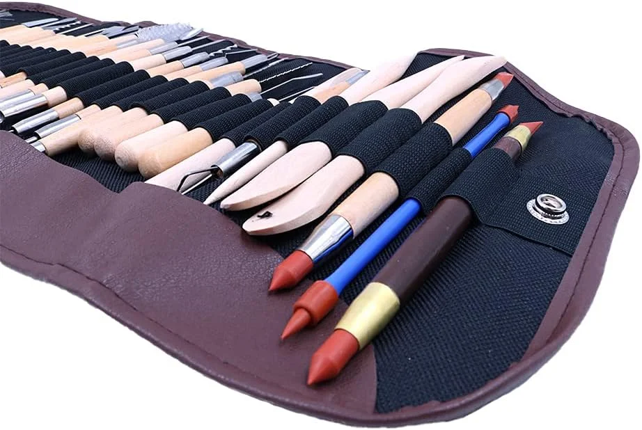 مجموعه 30 عددی ابزار مجسمه سازی خاک رس Namvo، ست مدل سازی ابزار Dab، سفالگری برای صنایع دستی هنری حرفه ای، مجسمه سازی سفالی با کیف ابزار