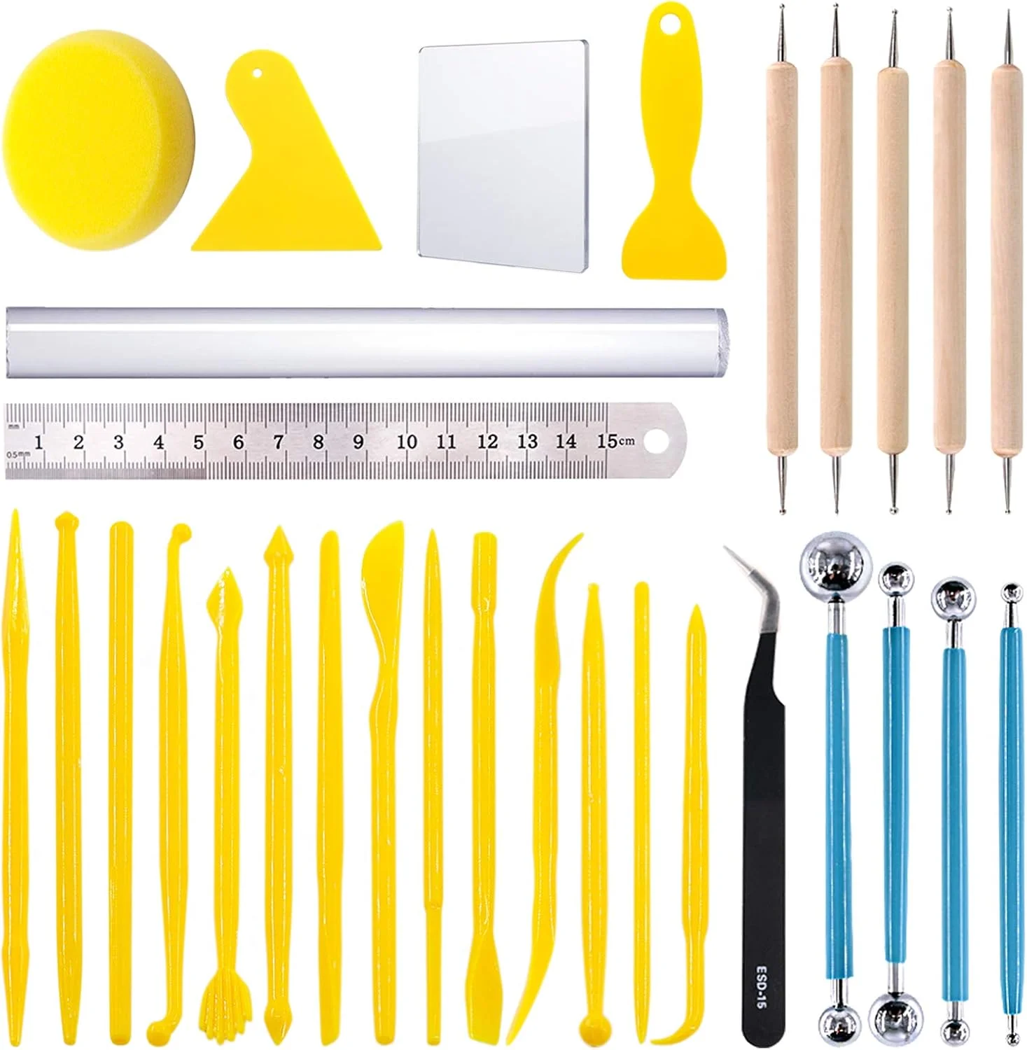 مجموعه 22 عددی ابزار مجسمه سازی خمیر مدل سازی Swpeet، ابزار قلم توپی، ابزار سفالگری، قلم های نوک لاستیکی، ابزار خمیر پلاستیکی، کیت مجسمه سازی برای ساخت خمیر مدل سازی، تزئین فوندانت کیک، خاک رس، سرامیک