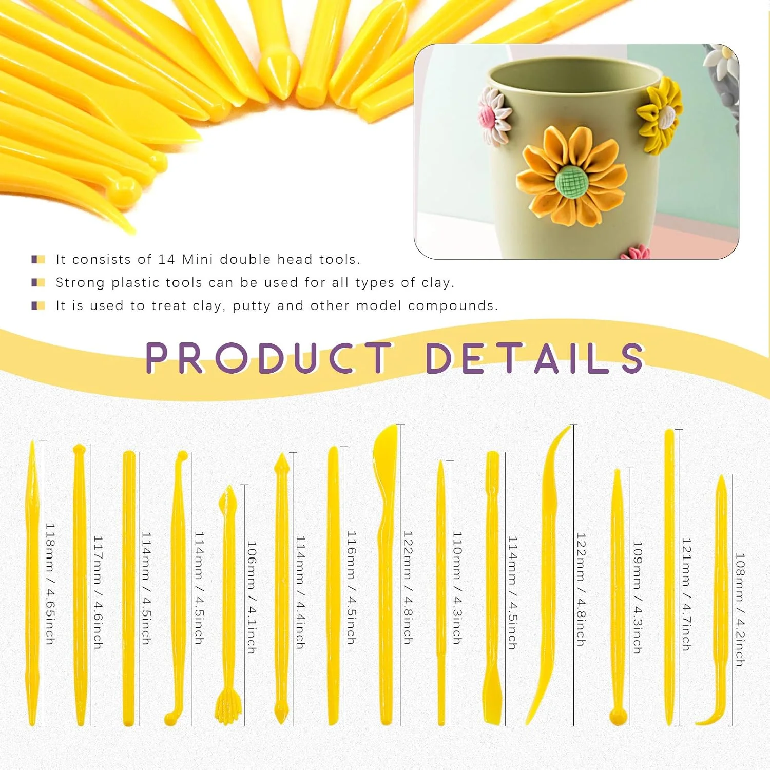 مجموعه 22 عددی ابزار مجسمه سازی خمیر مدل سازی Swpeet، ابزار قلم توپی، ابزار سفالگری، قلم های نوک لاستیکی، ابزار خمیر پلاستیکی، کیت مجسمه سازی برای ساخت خمیر مدل سازی، تزئین فوندانت کیک، خاک رس، سرامیک