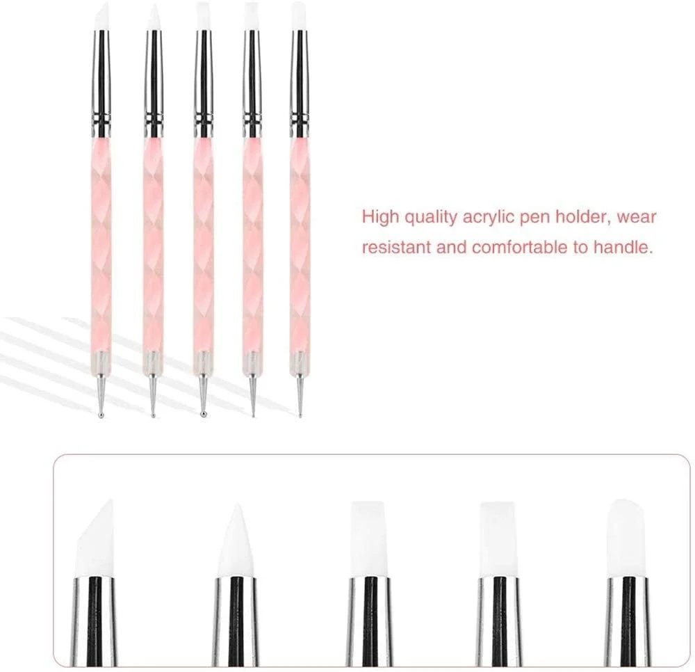 kjbCph ابزار مجسمه سازی خمیر، ست 5 عددی ابزار سفالگری، ابزار سفالگری دو طرفه برای نقش برجسته، مجسمه سازی خمیر، طراحی ناخن، صورتی