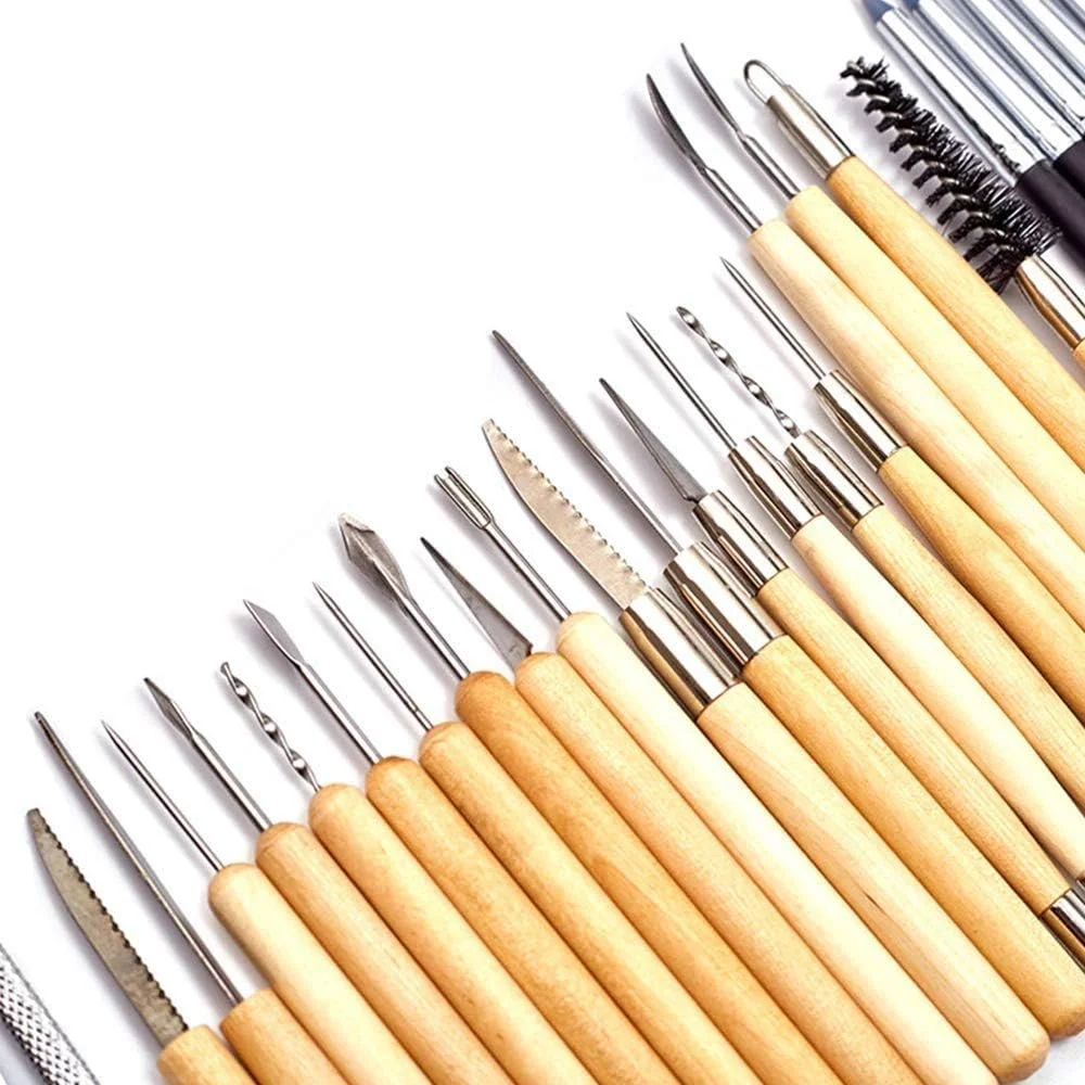 مجموعه ابزار مجسمه سازی kjbCph، 30 عدد ابزار سفالگری، کیت ابزار مدل سازی خاک رس، ابزار نقطه گذاری، کیت مدل سازی نقطه ای استایلوس توپی برای مدل سازی خاک رس سفالگری، برجسته سازی هنر ناخن DIY