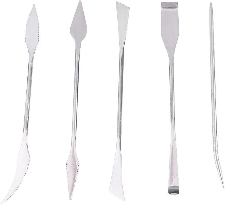 ابزار سفالگری و مجسمه سازی استیل، ست 5 عددی کاردک دو طرفه برای حکاکی، مدل سازی موم، مجسمه سازی و شکل دهی به خاک رس