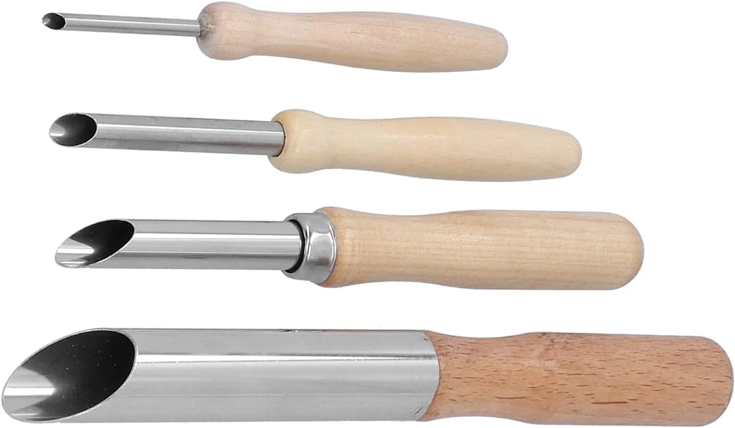 ابزار سفالگری KOSDFOGE، بسته 4 عددی برش دهنده های دایره ای سوراخ خاک رس از جنس استیل ضد زنگ، ابزار سفالگری دسته چوبی برای حفاری و مجسمه سازی، ابزار و لوازم سفالگری.