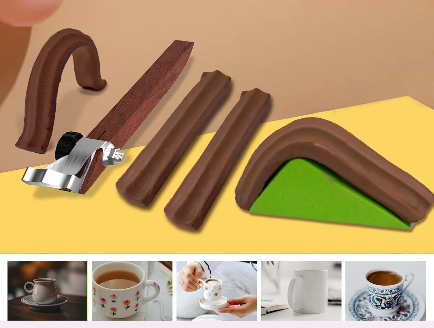 ابزار ساخت دسته سفالی GEOCCI، ابزار مجسمه‌سازی و تراشکاری سفال، ابزار شکل دهی دسته فنجان سفالی برای فنجان چای، لیوان، ظروف، دسته گلدان، برشگرهای خاک رس (مدل B)