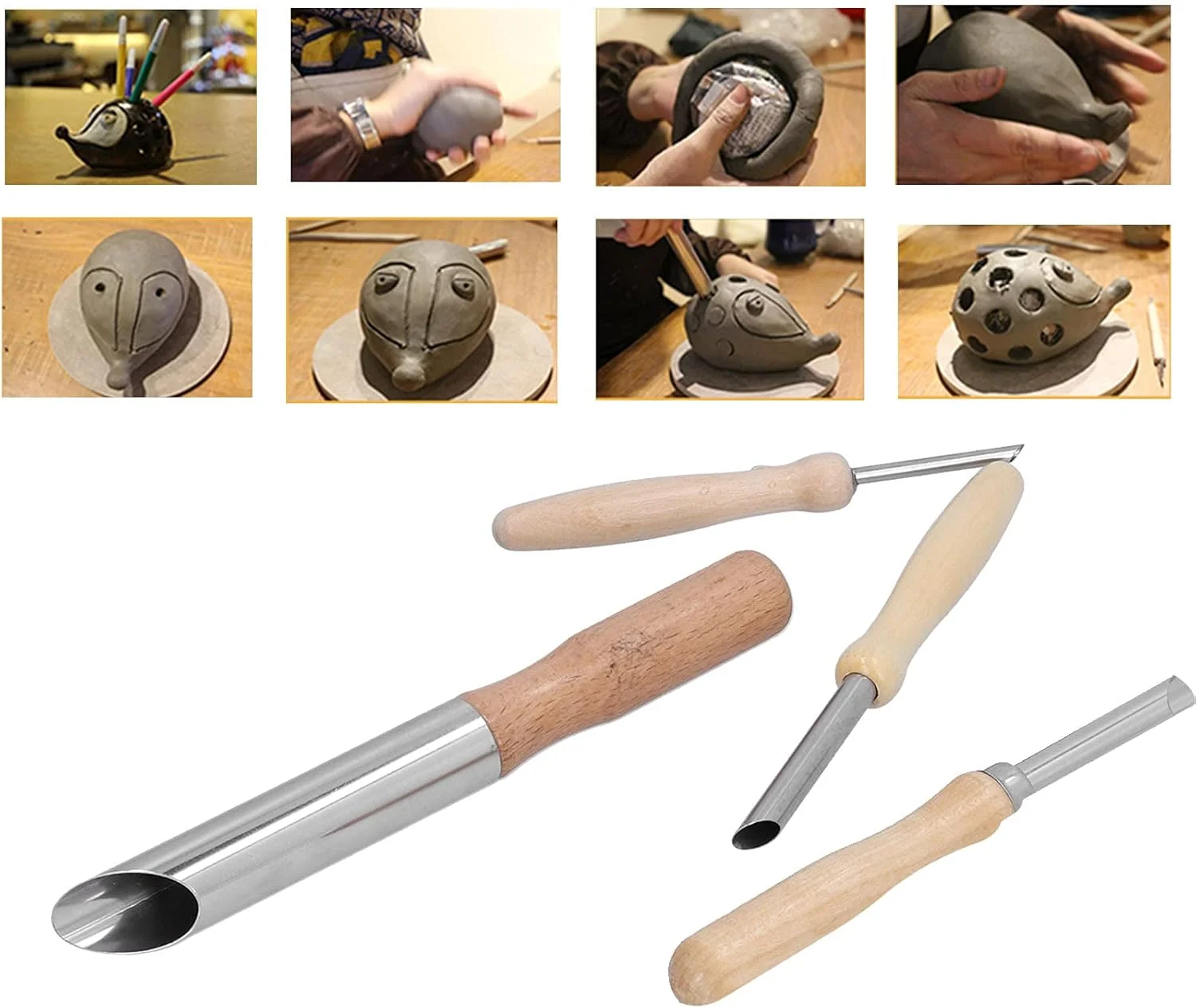 ابزار سفالگری KOSDFOGE، بسته 4 عددی برش دهنده های دایره ای سوراخ خاک رس از جنس استیل ضد زنگ، ابزار سفالگری دسته چوبی برای حفاری و مجسمه سازی، ابزار و لوازم سفالگری. ابزار سفالگری KOSDFOGE، بسته 4 عددی برش دهنده های دایره ای سوراخ خاک رس از جنس استیل ضد زنگ، ابزار سفالگری دسته چوبی برای حفاری و مجسمه سازی، ابزار و لوازم سفالگری.