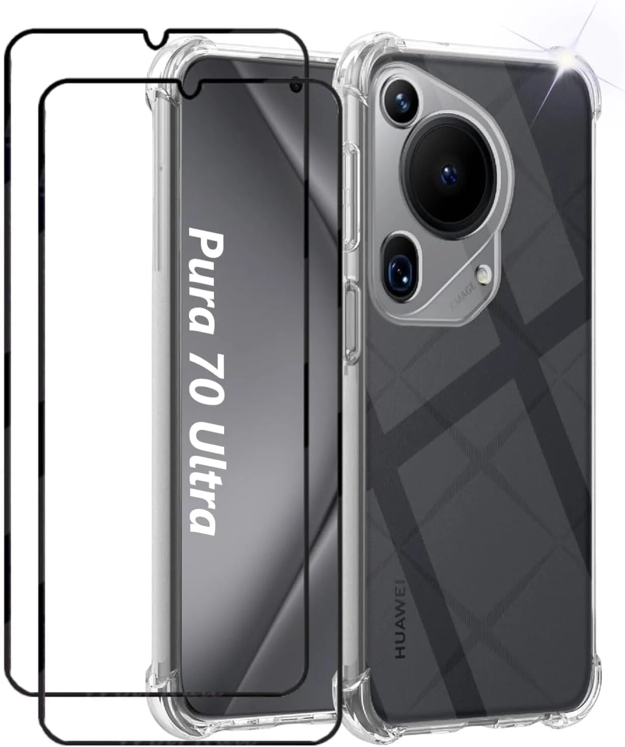 قاب گوشی سازگار با هوآوی Pura 70 Ultra، 1 عدد، کاور سیلیکونی نرم ضد ضربه به همراه 2 عدد محافظ صفحه نمایش (3 عددی)