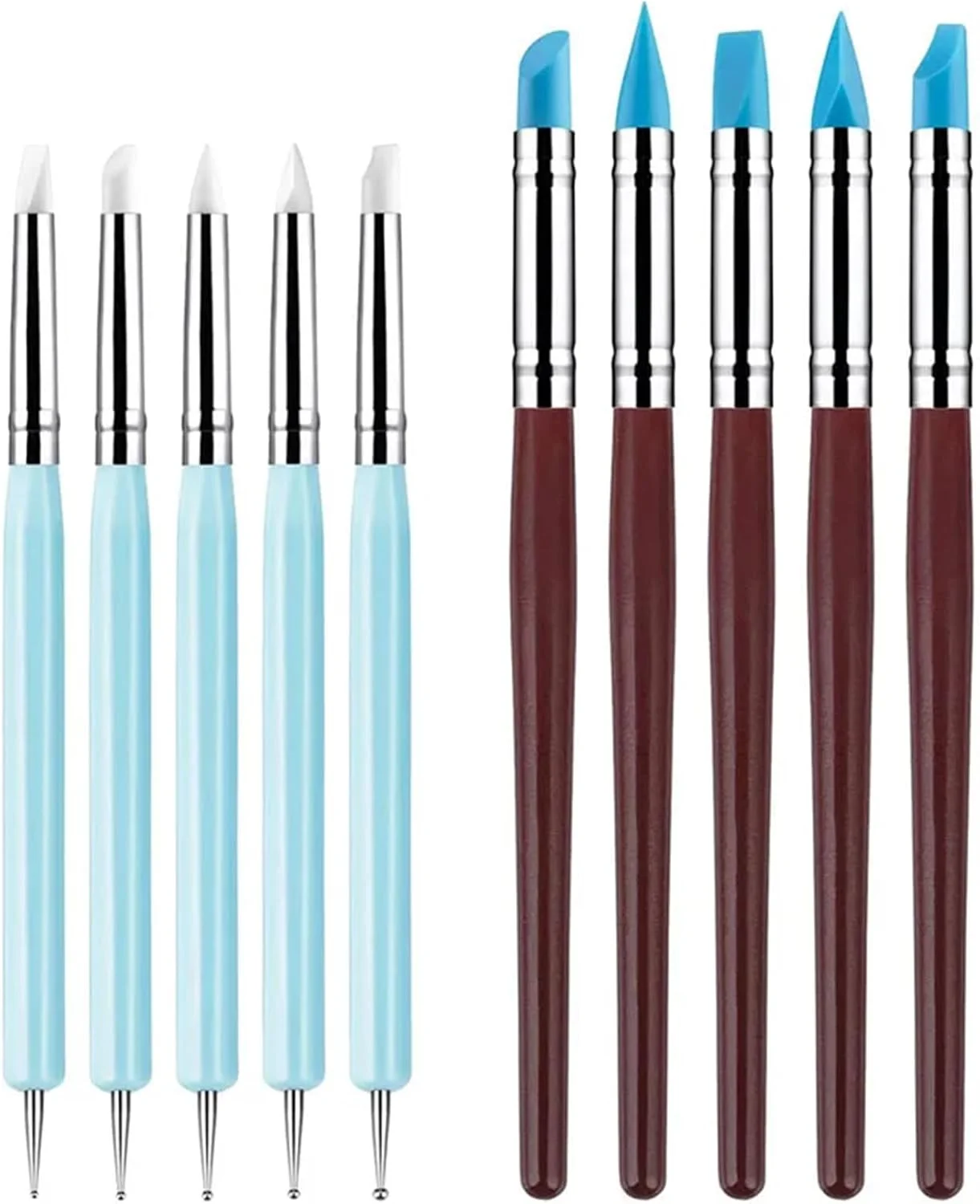 ست 10 عددی ابزار مجسمه سازی - ست ابزار مجسمه سازی خمیر سیلیکونی - ابزار مدل سازی و نقطه گذاری خمیر پلیمری - قلم موی رنگ سیلیکونی - ابزار سفالگری - فوندانت کیک، مجسمه سازی، سنگ، ناخن، ترکیب کردن، طراحی ابزار خمیر صنایع دستی DIY