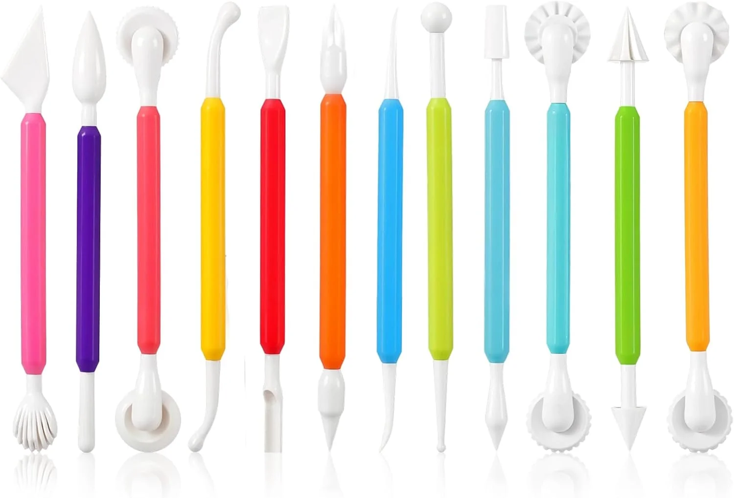 ست 12 عددی ابزار مجسمه سازی خاک رس، ابزار پلاستیکی خاک رس خشک شونده برای بزرگسالان، ست ابزار خاک رس پلیمری دو طرفه، ست ابزار مجسمه سازی خاک رس برای مدل سازی، شکل دهی، فوندانت، سرامیک، لوازم تزیین کیک