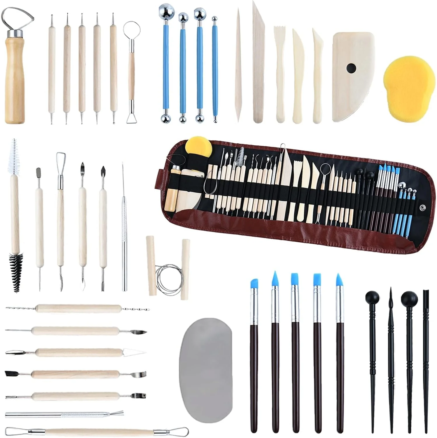 مجموعه ابزار مدل سازی خاک رس SPEEDWOX، مجموعه ابزار حکاکی خاک رس سرامیکی دو طرفه با کیف حمل برای سفالگری، صنایع دستی، طراحی، نقطه گذاری، حکاکی، پخت، مدل سازی، شکل دهی، 43 قطعه