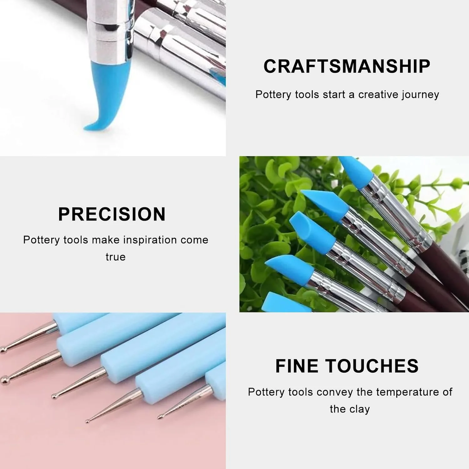 ست 10 عددی ابزار مجسمه سازی - ست ابزار مجسمه سازی خمیر سیلیکونی - ابزار مدل سازی و نقطه گذاری خمیر پلیمری - قلم موی رنگ سیلیکونی - ابزار سفالگری - فوندانت کیک، مجسمه سازی، سنگ، ناخن، ترکیب کردن، طراحی ابزار خمیر صنایع دستی DIY