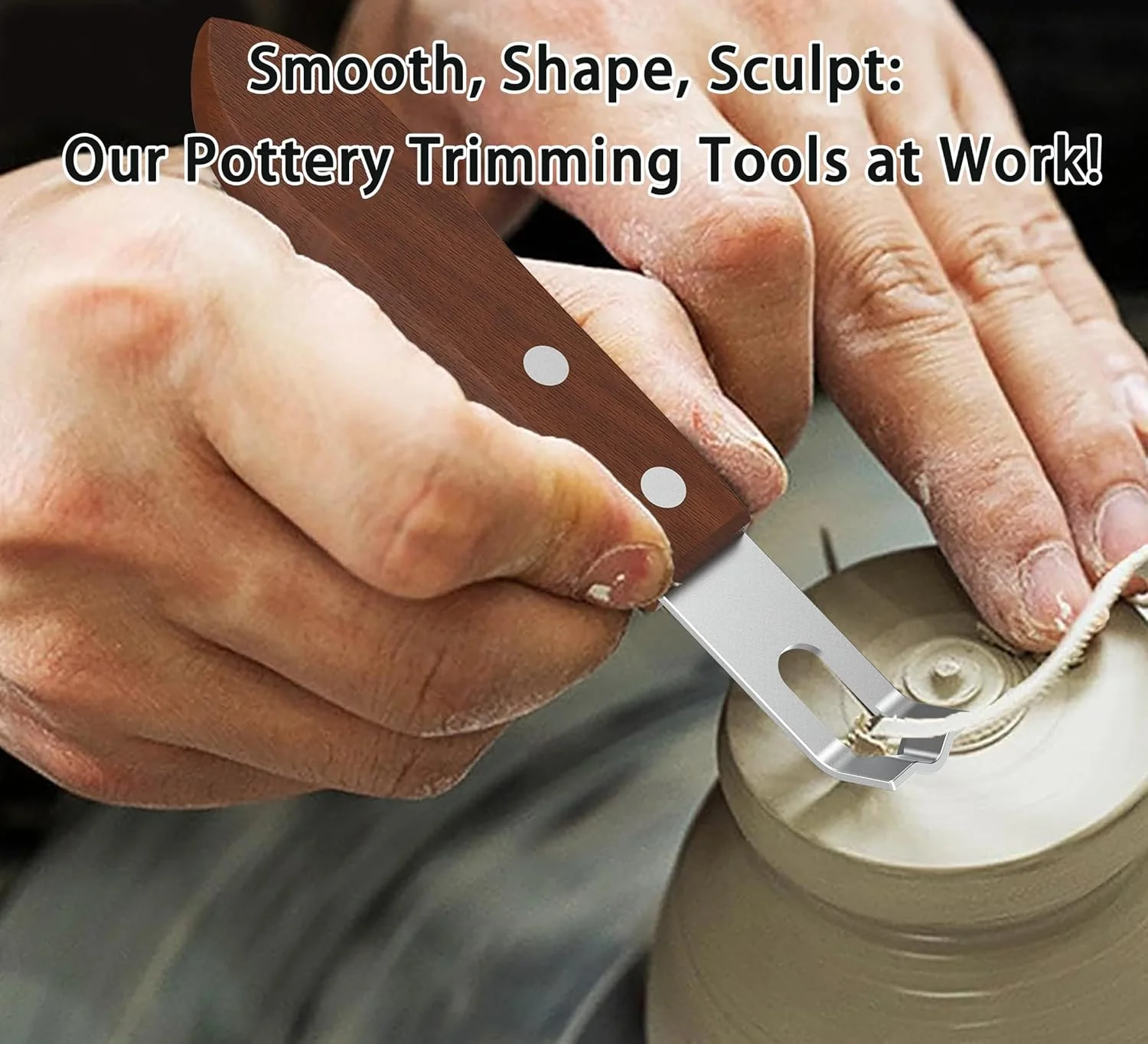 ابزار پرداخت سفال حرفه ای NISITEM با دسته چوبی گردو - کیت حکاکی و بافت دهی چند منظوره برای خاک رس چرمی، ابزار مجسمه سازی با تیغه های فولادی ضد زنگ (دسته ارگونومیک، کاهش خستگی)