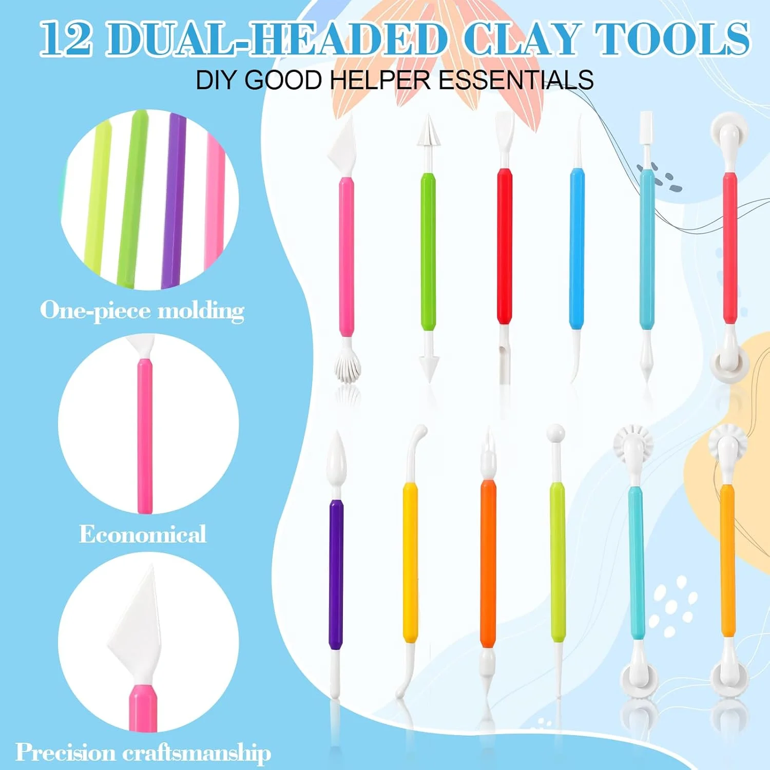 ست 12 عددی ابزار مجسمه سازی خاک رس، ابزار پلاستیکی خاک رس خشک شونده برای بزرگسالان، ست ابزار خاک رس پلیمری دو طرفه، ست ابزار مجسمه سازی خاک رس برای مدل سازی، شکل دهی، فوندانت، سرامیک، لوازم تزیین کیک