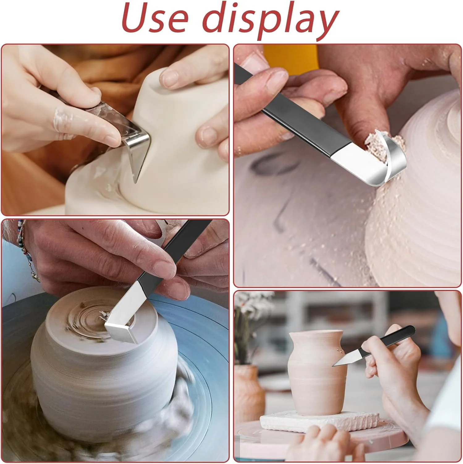 ابزار مجسمه سازی سفالی، ست 4 عددی، چاقوی حکاکی فلزی، ابزار هنری برای برش، شکل دهی و قالب گیری خاک رس