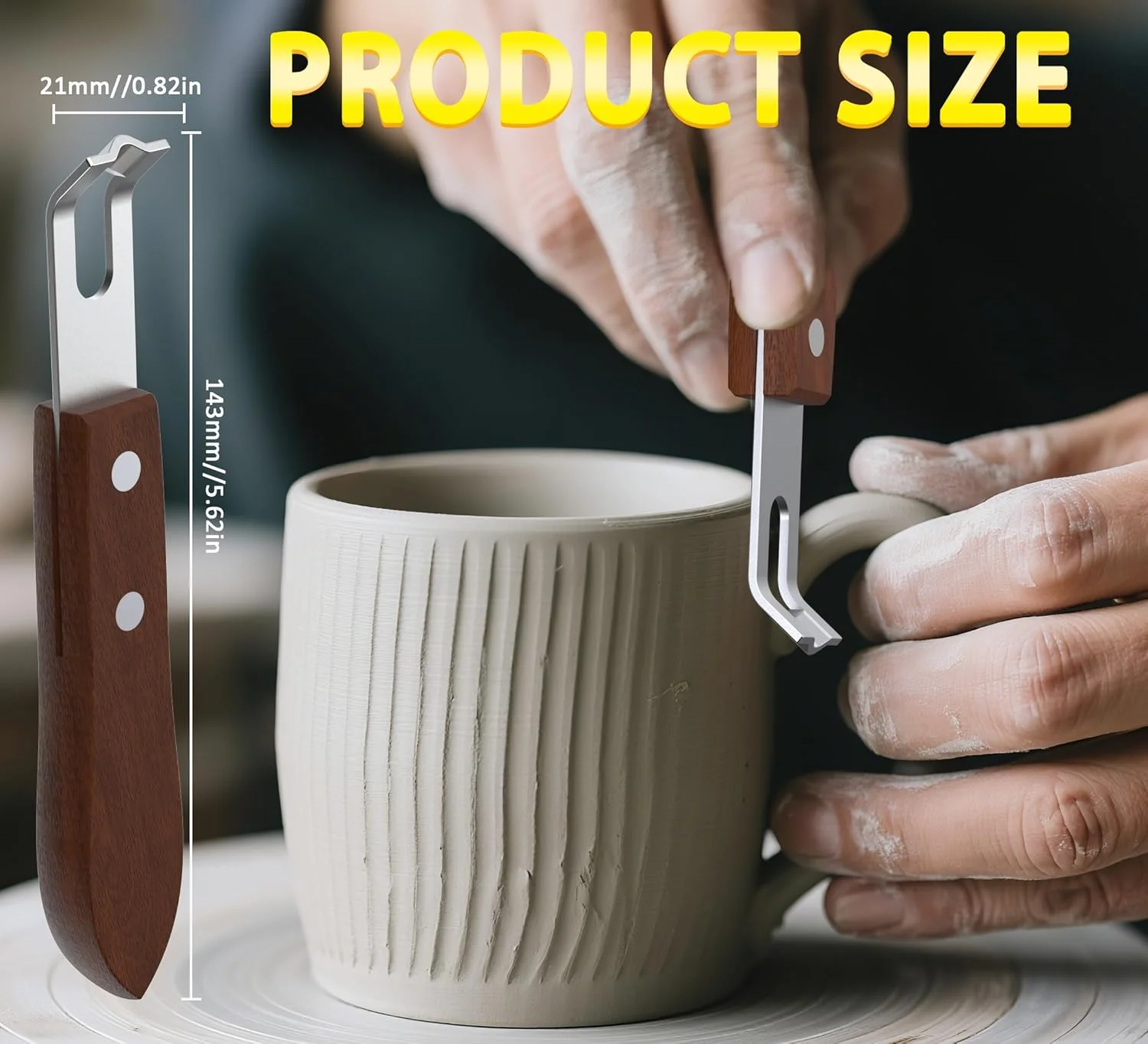 ابزار پرداخت سفال حرفه ای NISITEM با دسته چوبی گردو - کیت حکاکی و بافت دهی چند منظوره برای خاک رس چرمی، ابزار مجسمه سازی با تیغه های فولادی ضد زنگ (دسته ارگونومیک، کاهش خستگی)