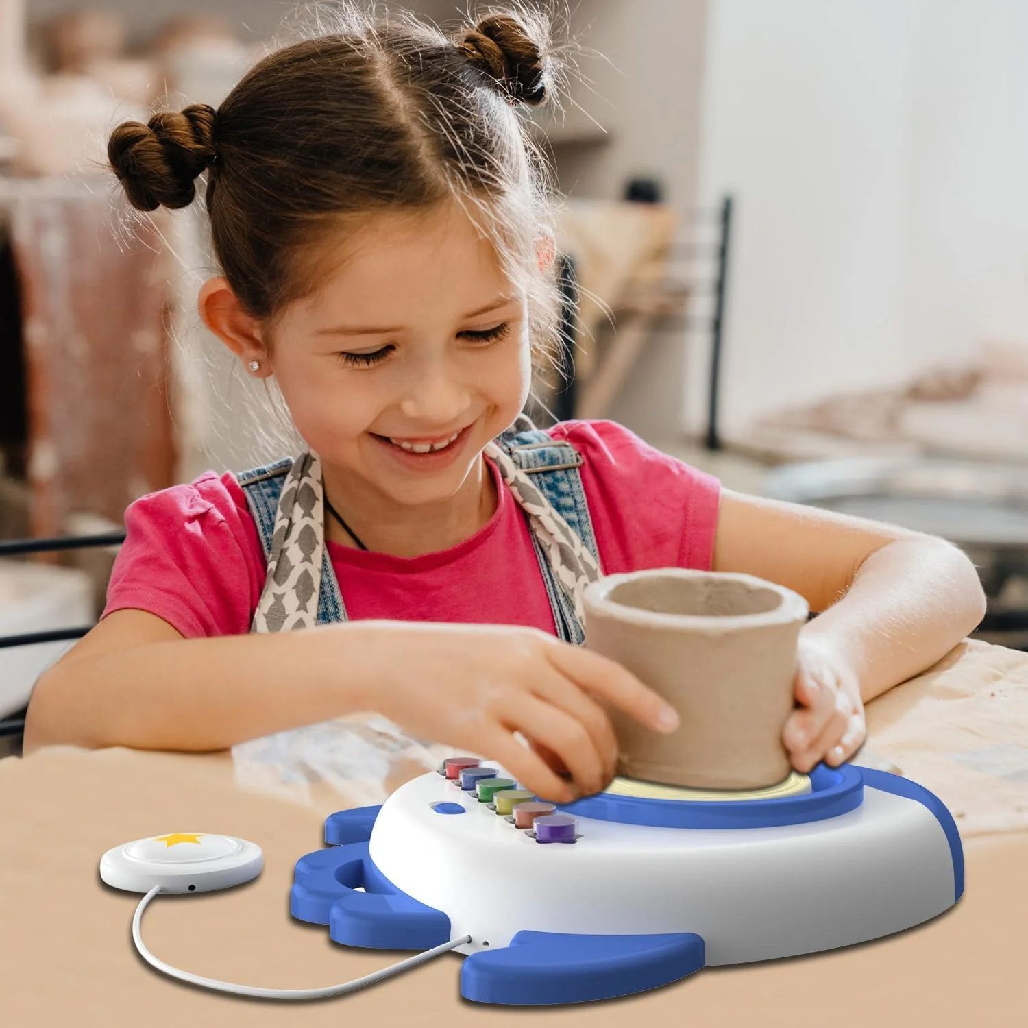 کیت چرخ سفالگری کودکان، کیت کامل چرخ سفالگری و نقاشی با خاک رس مجسمه سازی، خاک رس طبیعی خشک شونده در هوا، ابزار سفالی، ابزار صنایع دستی، هنر و صنایع دستی، کیت کامل برای مبتدیان، کیت های صنایع دستی برای کودکان