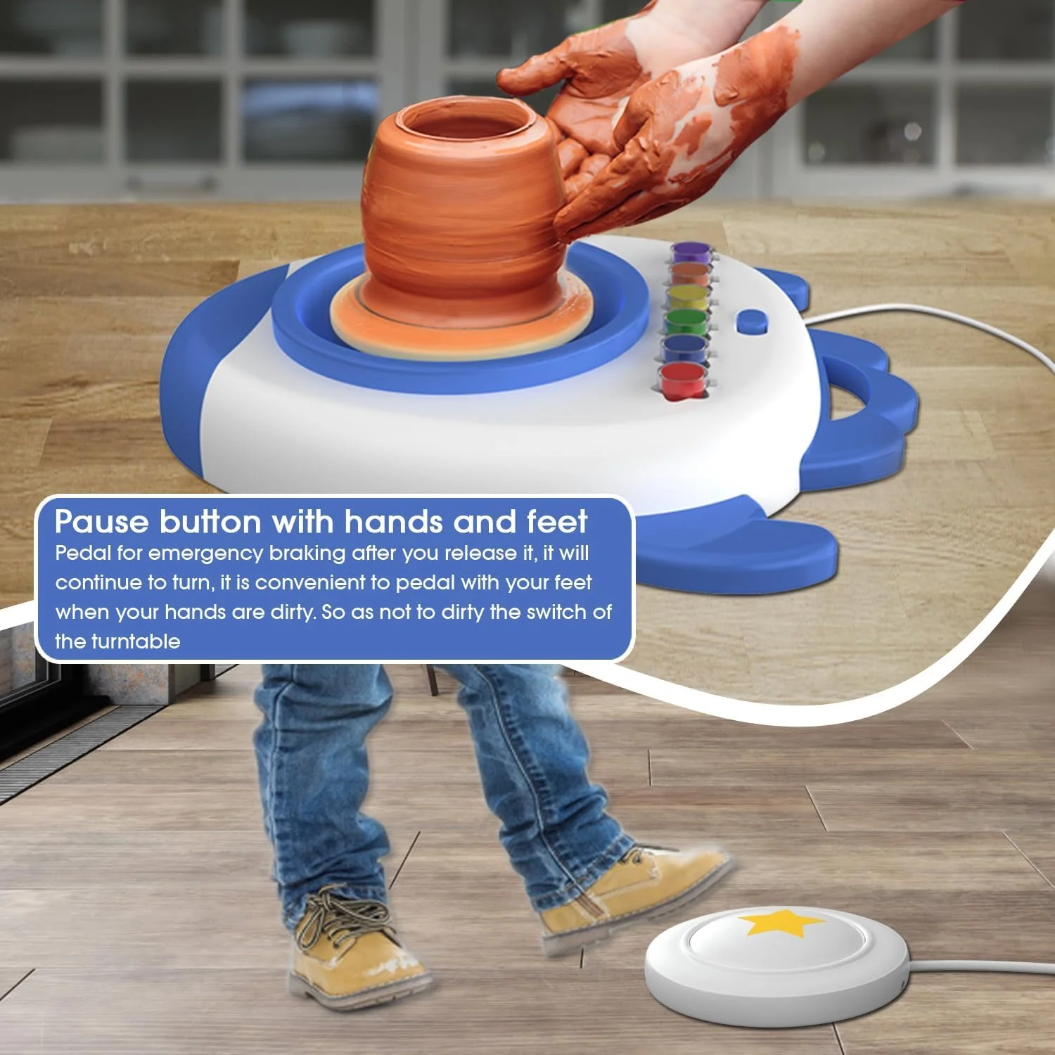 کیت چرخ سفالگری کودکان، کیت کامل چرخ سفالگری و نقاشی با خاک رس مجسمه سازی، خاک رس طبیعی خشک شونده در هوا، ابزار سفالی، ابزار صنایع دستی، هنر و صنایع دستی، کیت کامل برای مبتدیان، کیت های صنایع دستی برای کودکان