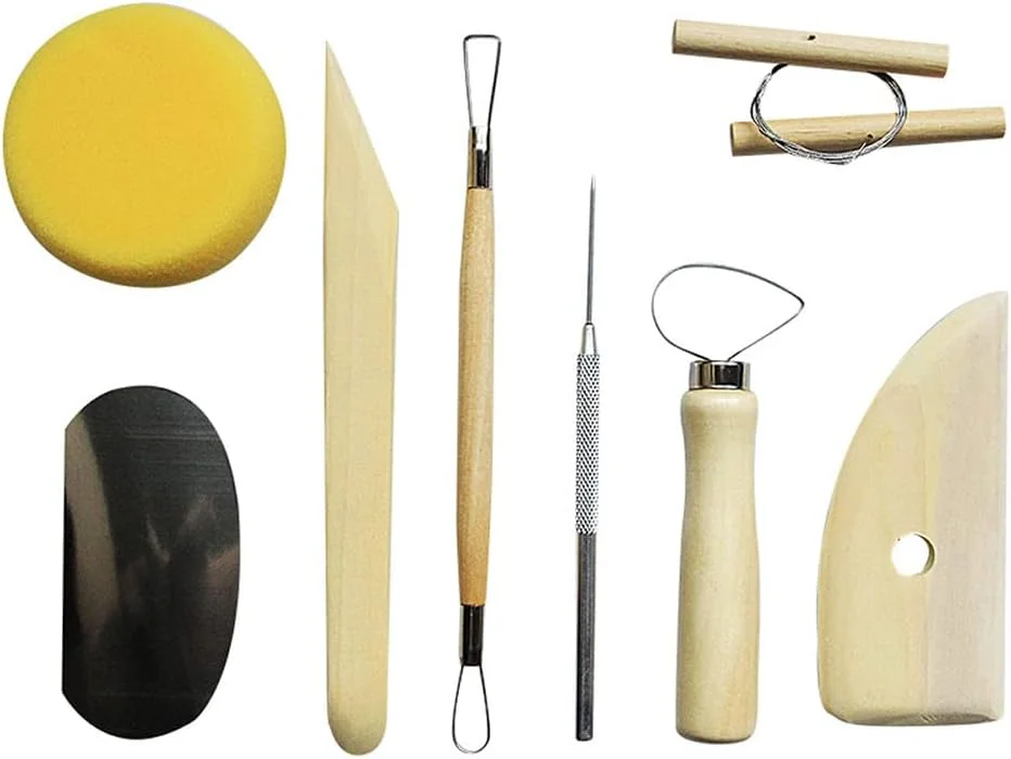 مجموعه 8 عددی ابزار مجسمه سازی سفال Shiwaki، مجموعه کامل ابزار مدل سازی خاک رس سفالی چوبی و فلزی، ابزار خاک رس سرامیکی برای سفالگری، طراحی مجسمه سرامیک برای مبتدیان