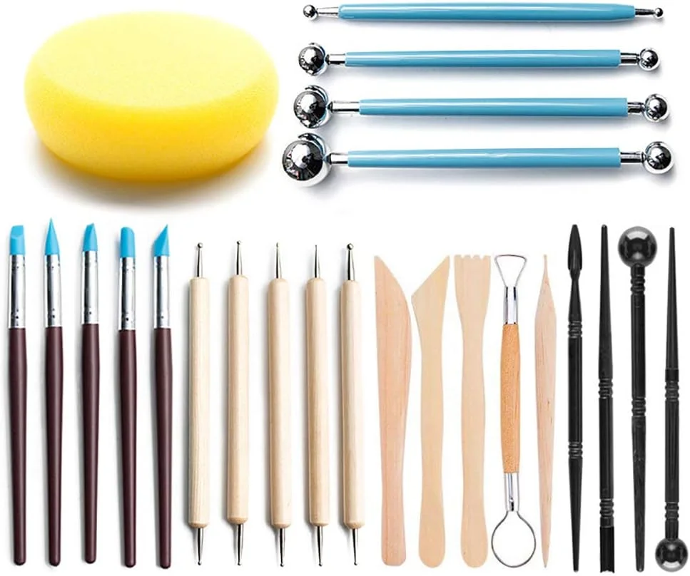 مجموعه ابزار خمیر پلیمری XYJPCC، مجموعه 24 عددی ابزار مدل سازی خمیر، قلم توپ فلزی، ابزار نقطه گذاری، ابزار مجسمه سازی سفالی چوبی برای نقاشی روی سنگ، مدل سازی و نقش برجسته خمیر سفالی