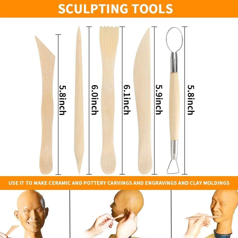 مجموعه ابزار خمیر پلیمری XYJPCC، مجموعه 24 عددی ابزار مدل سازی خمیر، قلم توپ فلزی، ابزار نقطه گذاری، ابزار مجسمه سازی سفالی چوبی برای نقاشی روی سنگ، مدل سازی و نقش برجسته خمیر سفالی