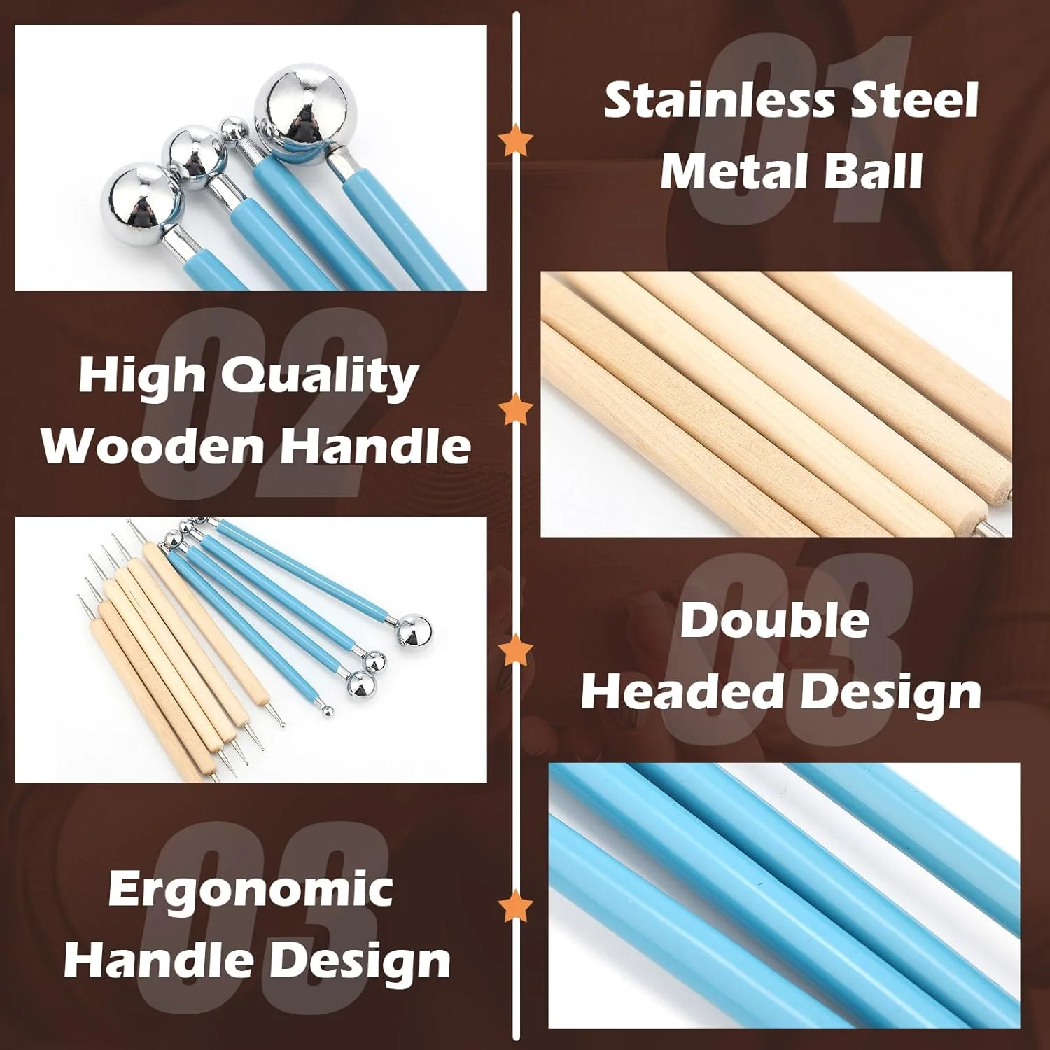 مجموعه 6 عددی ابزار نقطه کوبی Teenyyou، شامل 60 قطعه ابزار مدل سازی سفال و خاک رس، ابزار برجسته سازی فلزی، ابزار نقطه گذاری سفالی سرامیکی برای نقاشی ماندالا، هنر سفال و خاک رس