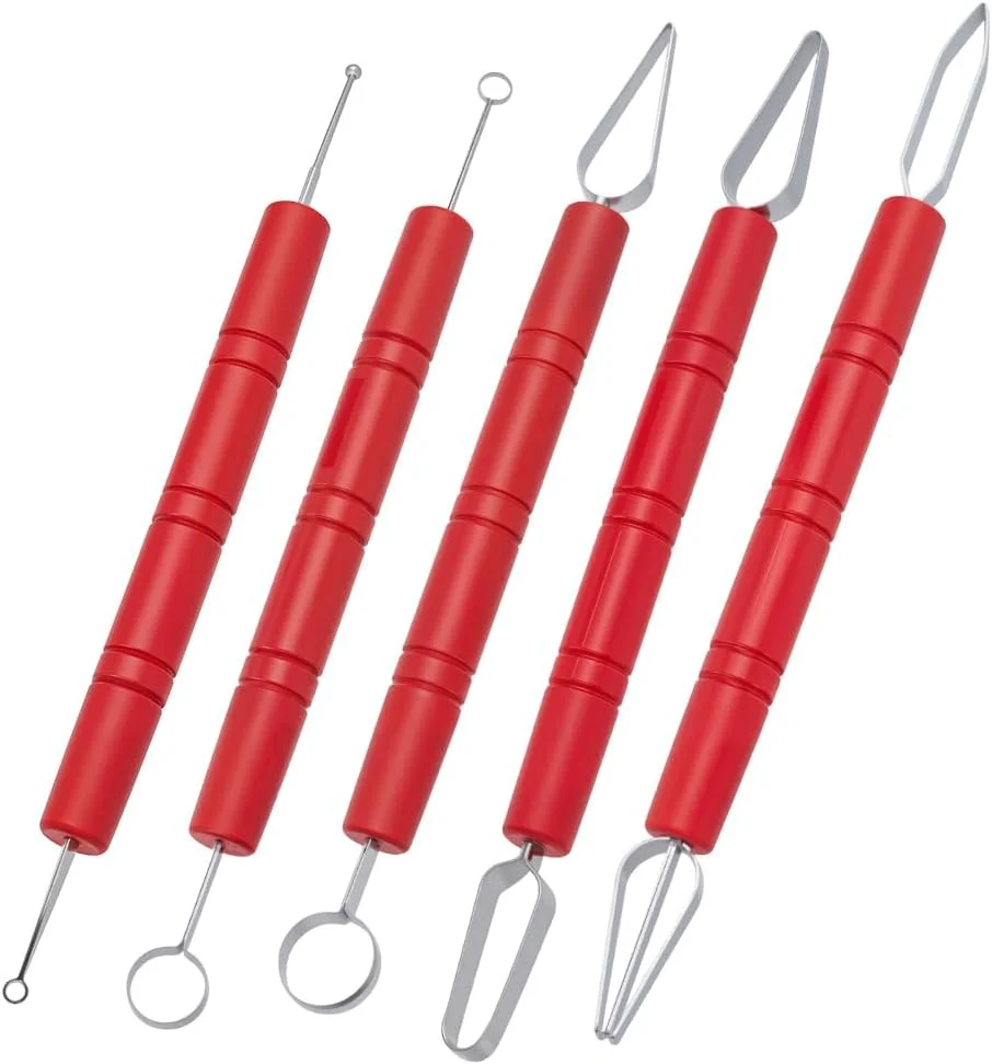 FINGERINSPIRE مجموعه 5 عددی ابزار مدل سازی خاک رس استیل ضد زنگ، 5 سبک مختلف، ابزار سفالگری دو طرفه استیل ضد زنگ برای حکاکی اشکال سرامیکی DIY