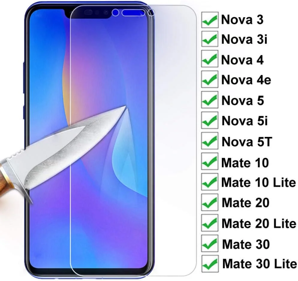 بسته 3 عددی محافظ صفحه نمایش برای هوآوی نوا Nova5 5i 5T و محافظ صفحه نمایش برای هوآوی میت 10 20 30 لایت، فیلم شیشه ای حرارت دیده برای هوآوی نوا 5T