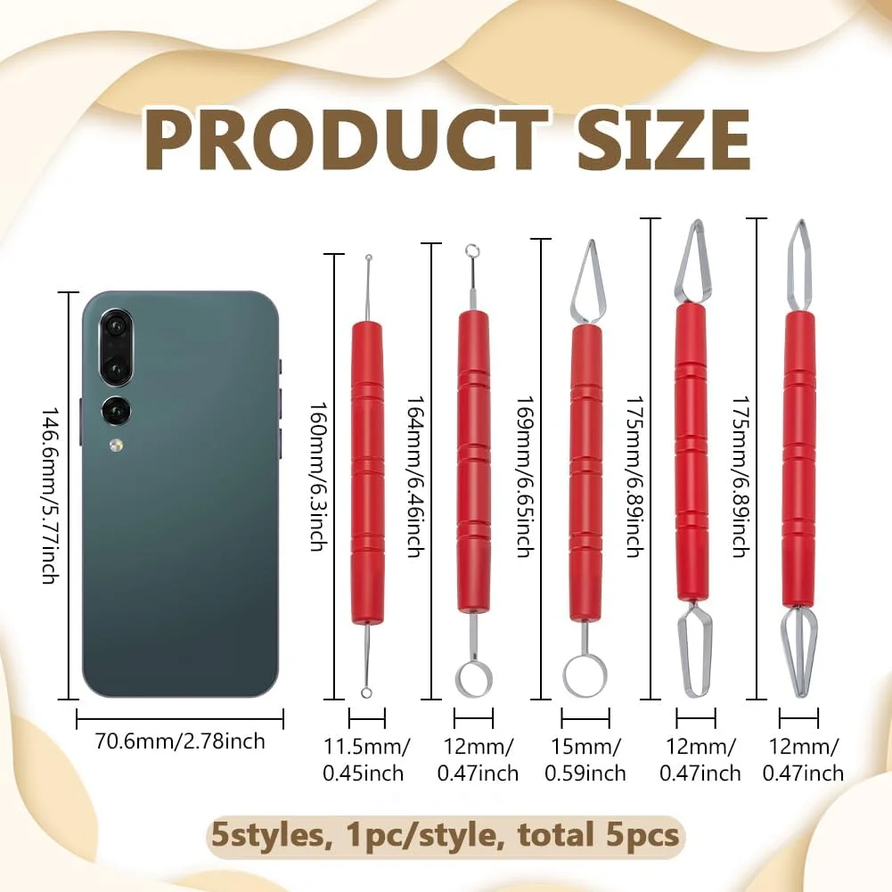 FINGERINSPIRE مجموعه 5 عددی ابزار مدل سازی خاک رس استیل ضد زنگ، 5 سبک مختلف، ابزار سفالگری دو طرفه استیل ضد زنگ برای حکاکی اشکال سرامیکی DIY