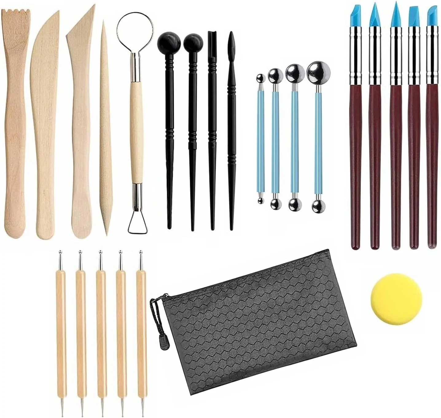 ست ابزار مجسمه سازی رسی Cosymate شامل 25 قطعه برای کودکان و مبتدیان - شامل ابزارهای نقطه گذاری، سفالگری، مدل سازی، حکاکی، طراحی و شکل دهی به همراه کیف نگهداری مناسب برای صنایع دستی و پروژه های هنری