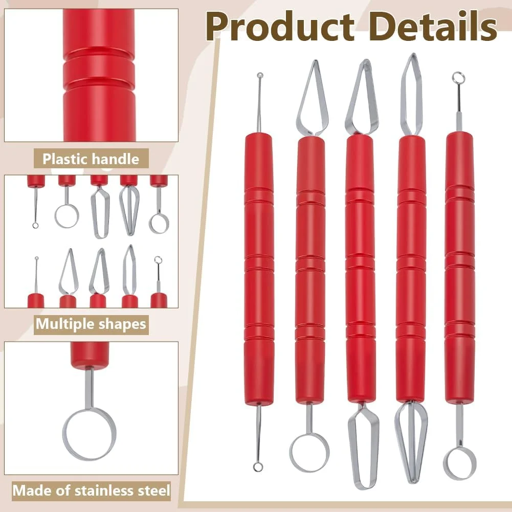 FINGERINSPIRE مجموعه 5 عددی ابزار مدل سازی خاک رس استیل ضد زنگ، 5 سبک مختلف، ابزار سفالگری دو طرفه استیل ضد زنگ برای حکاکی اشکال سرامیکی DIY