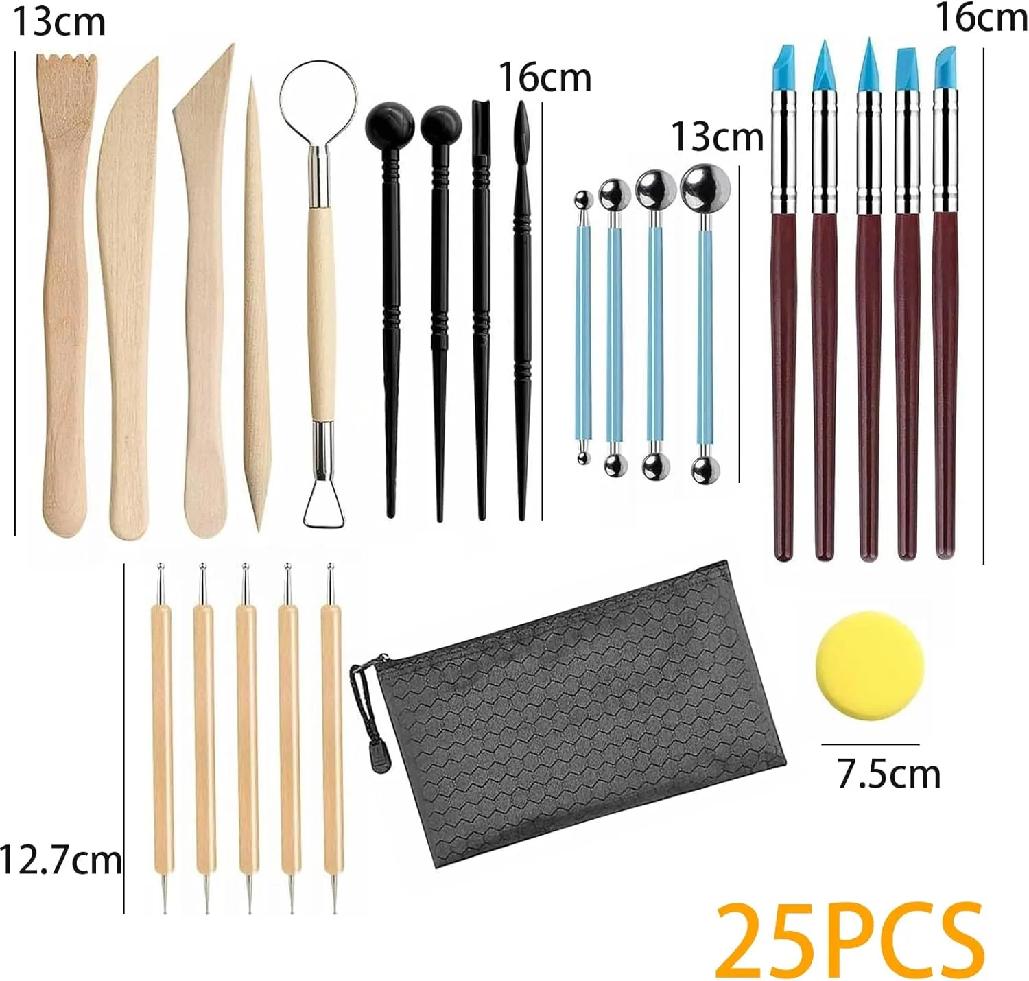 ست ابزار مجسمه سازی رسی Cosymate شامل 25 قطعه برای کودکان و مبتدیان - شامل ابزارهای نقطه گذاری، سفالگری، مدل سازی، حکاکی، طراحی و شکل دهی به همراه کیف نگهداری مناسب برای صنایع دستی و پروژه های هنری