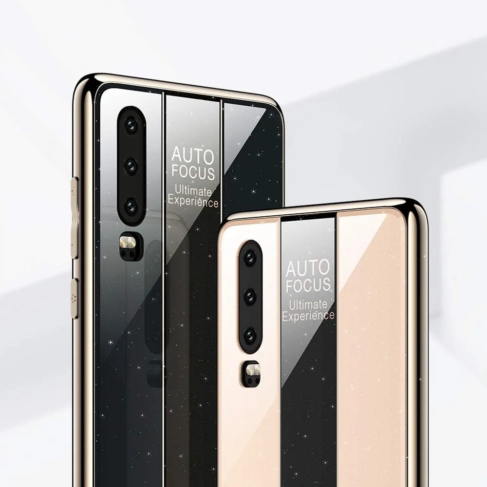 New Electroplated Mirror Glass Case for Huawei P30(Black) Yyq (Color : White)