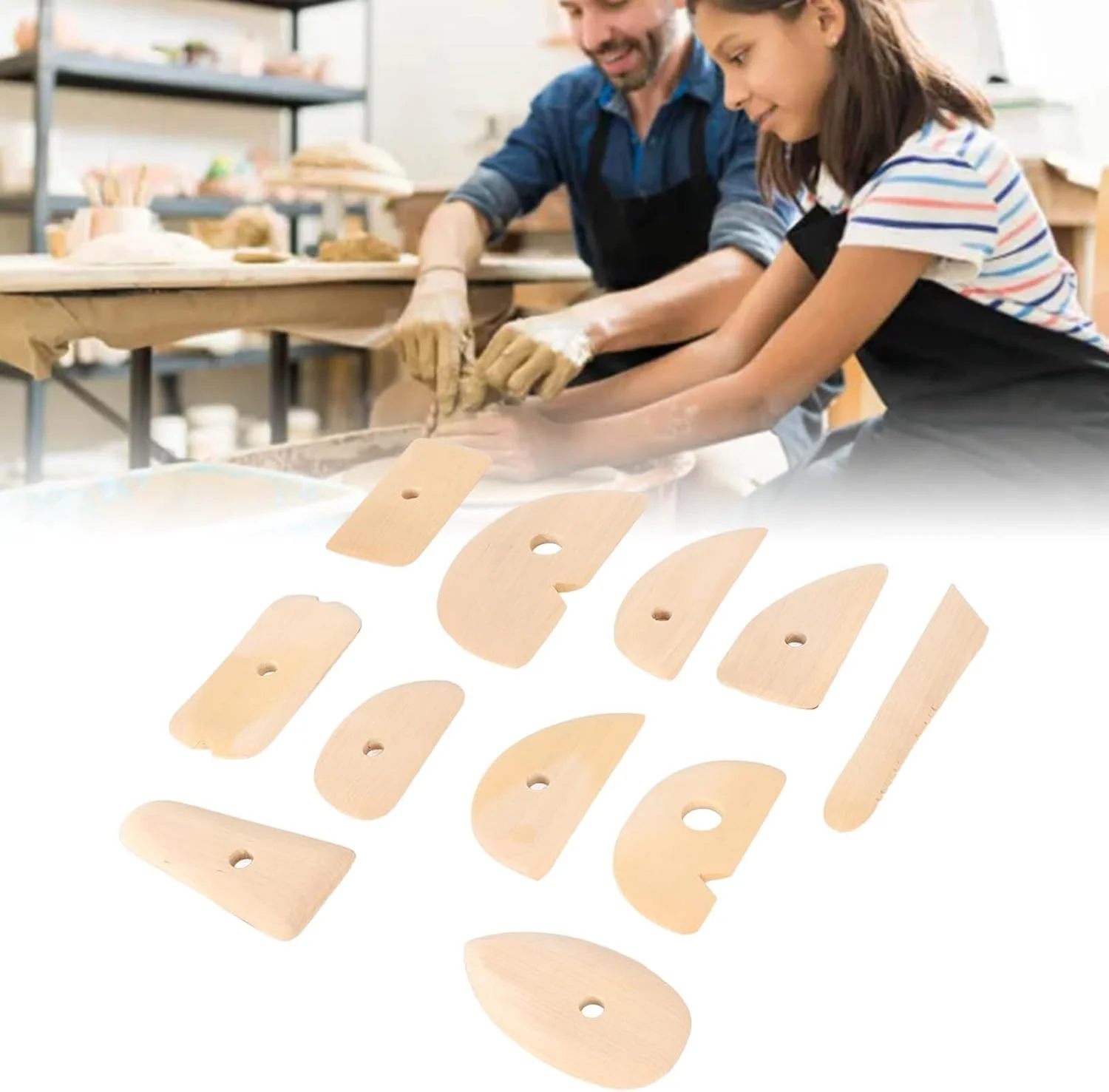 ست ۱۱ عددی ابزار پرداخت سفالگری چوبی حرفه ای، شکل دهنده پایه سرامیکی، ابزار حکاکی، پرداخت و مجسمه سازی خاک رس برای سفالگری، سرامیک و هنر خاک رس