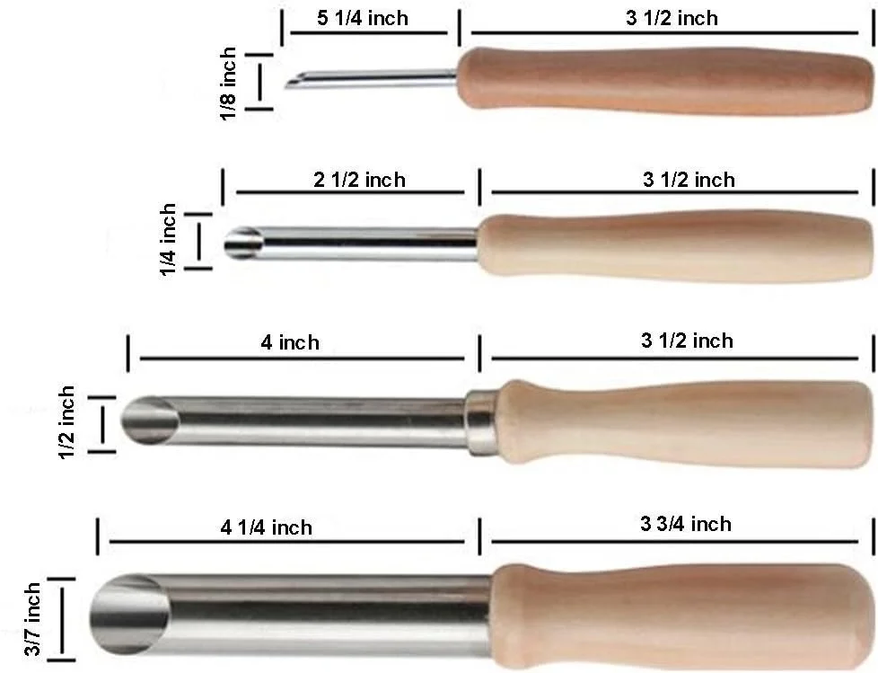 مجموعه 4 عددی ابزار برش دایره ای از جنس استیل ضد زنگ و چوب Cuziss، مناسب برای سفالگری و مجسمه سازی